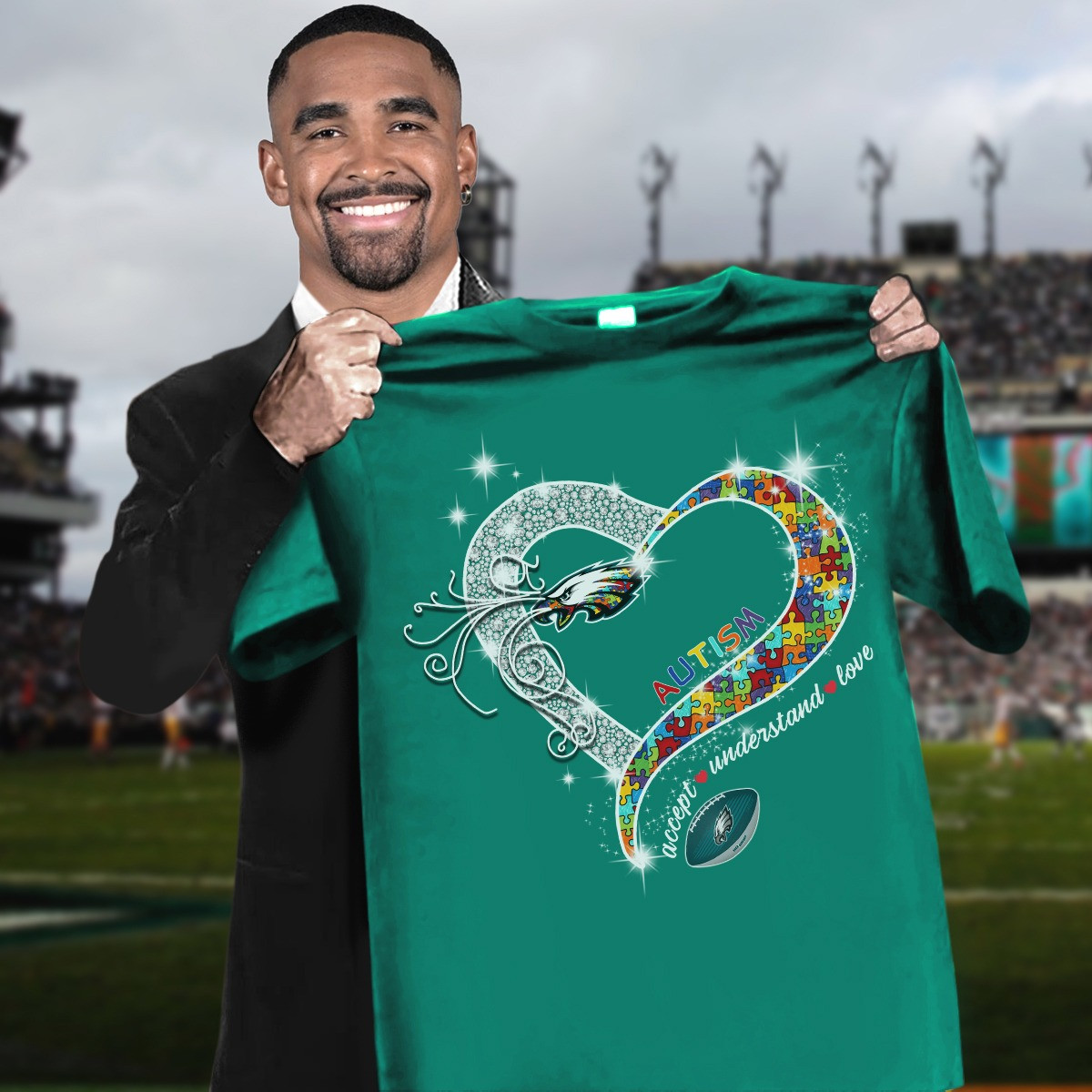 Philadelphia Eagles Autism Awareness Heart T-Shirt Accept Understand Love Autism Gifts
