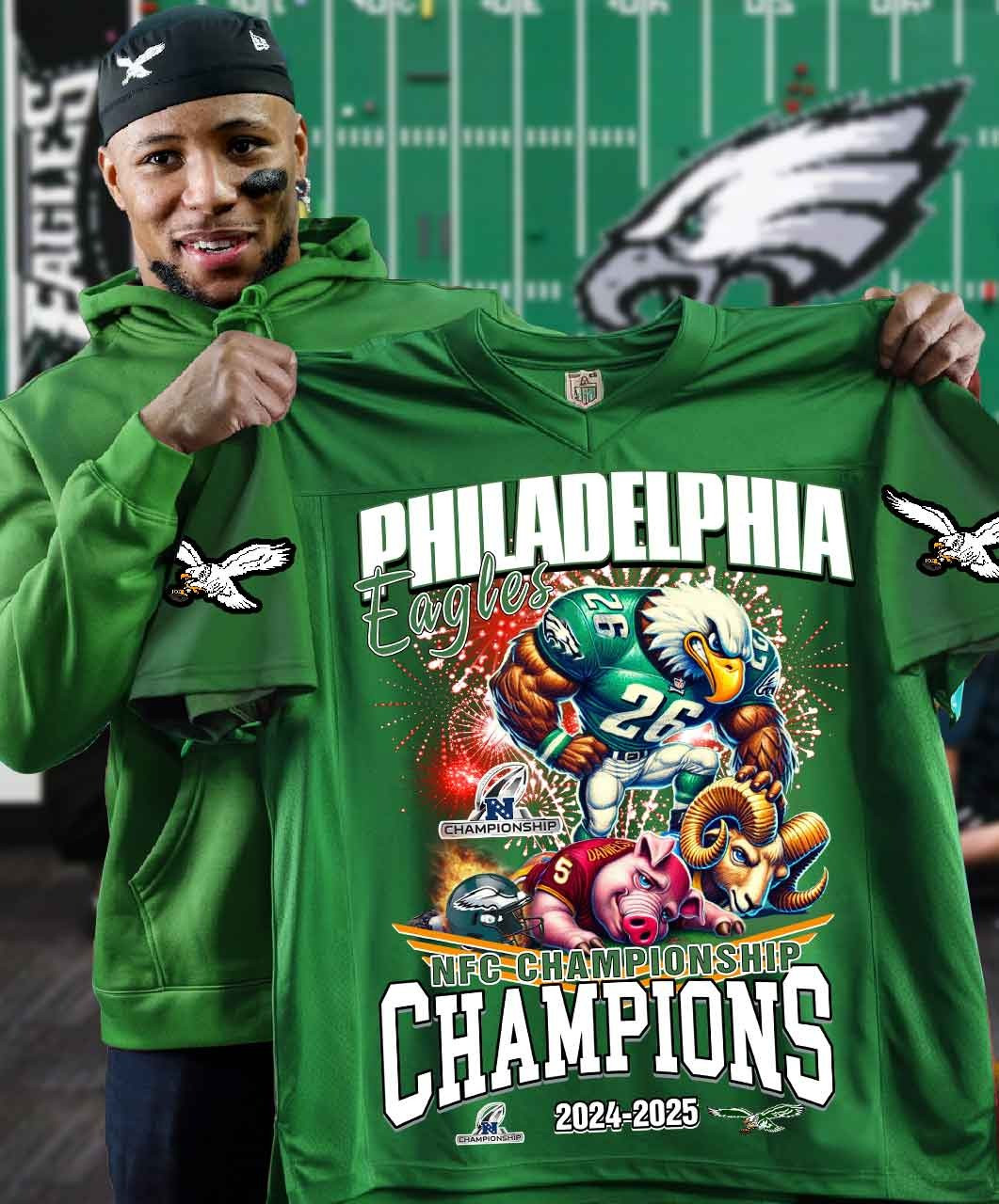 Philadelphia Eagles Champions V-neck Short Sleeve Jersey NFC Championship Eagles Fan Merch