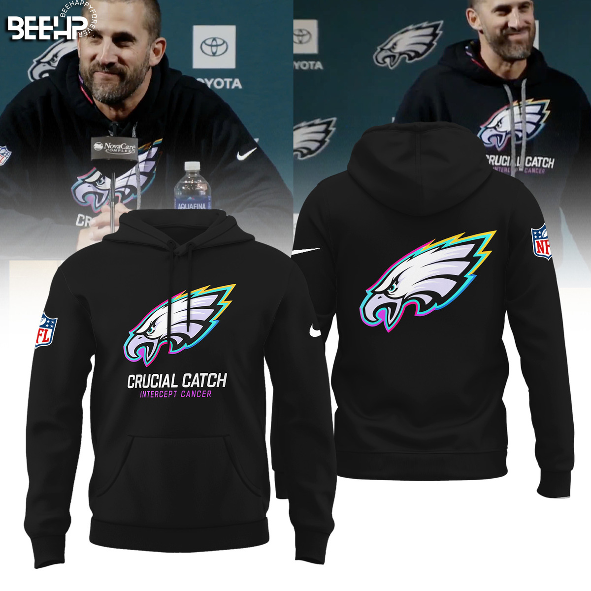 Philadelphia Eagles Crucial Catch Intercept Cancer NFL Football Hoodie Gift For Sport Music Fans