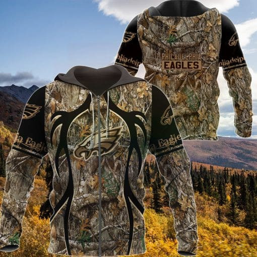 Philadelphia Eagles Hunting Camo Football 3D printed Sweatshirt Hoodie Zipped Hoodie