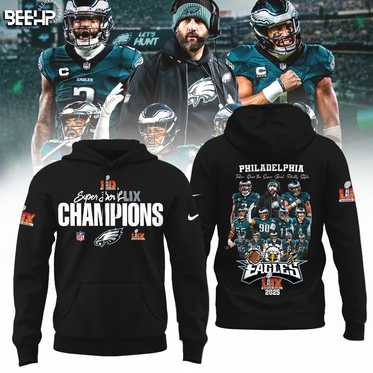 Philadelphia Eagles Letâ€™s Celebrate Super Bowl LIX Champions Black Hoodie