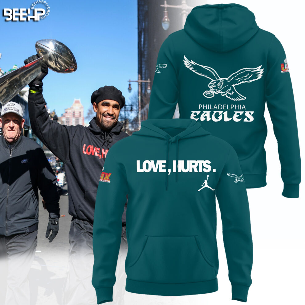 Philadelphia Eagles Love Jalen Hurts NFL Super Bowl LIX Champions Midnight Green Hoodie