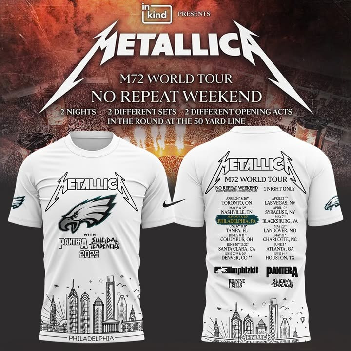 Philadelphia Eagles Metallica M72 World Tour 2025 Merch T-Shirt Lincoln Financial Field
