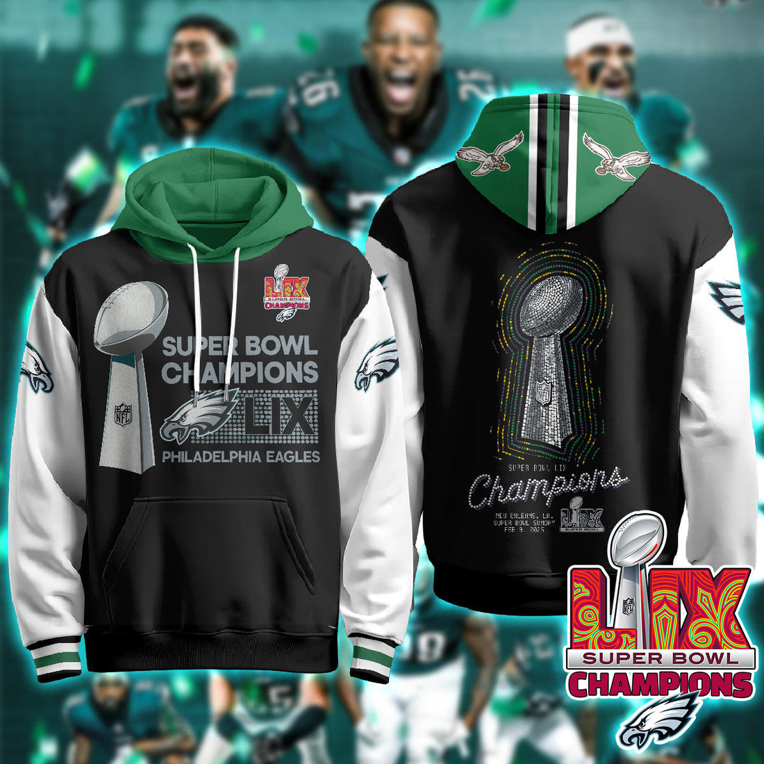 Philadelphia Eagles NFL Super Bowl LIX Champions Black Alternate Hoodie