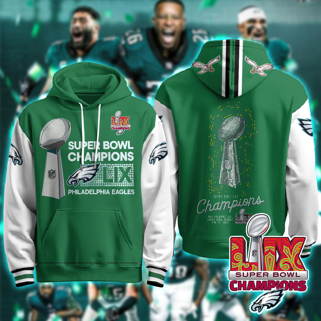 Philadelphia Eagles NFL Super Bowl LIX Champions Green Alternate Hoodie