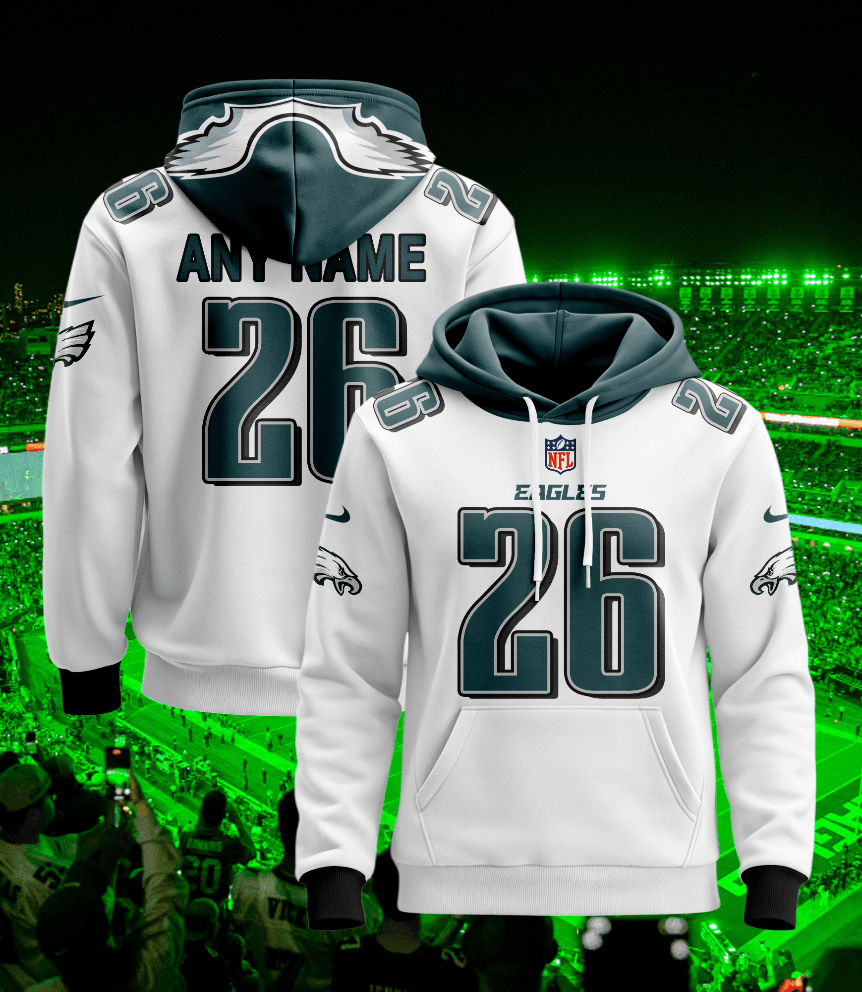 Philadelphia Eagles Personalized Name And Number NFL 3D Hoodie Version 10