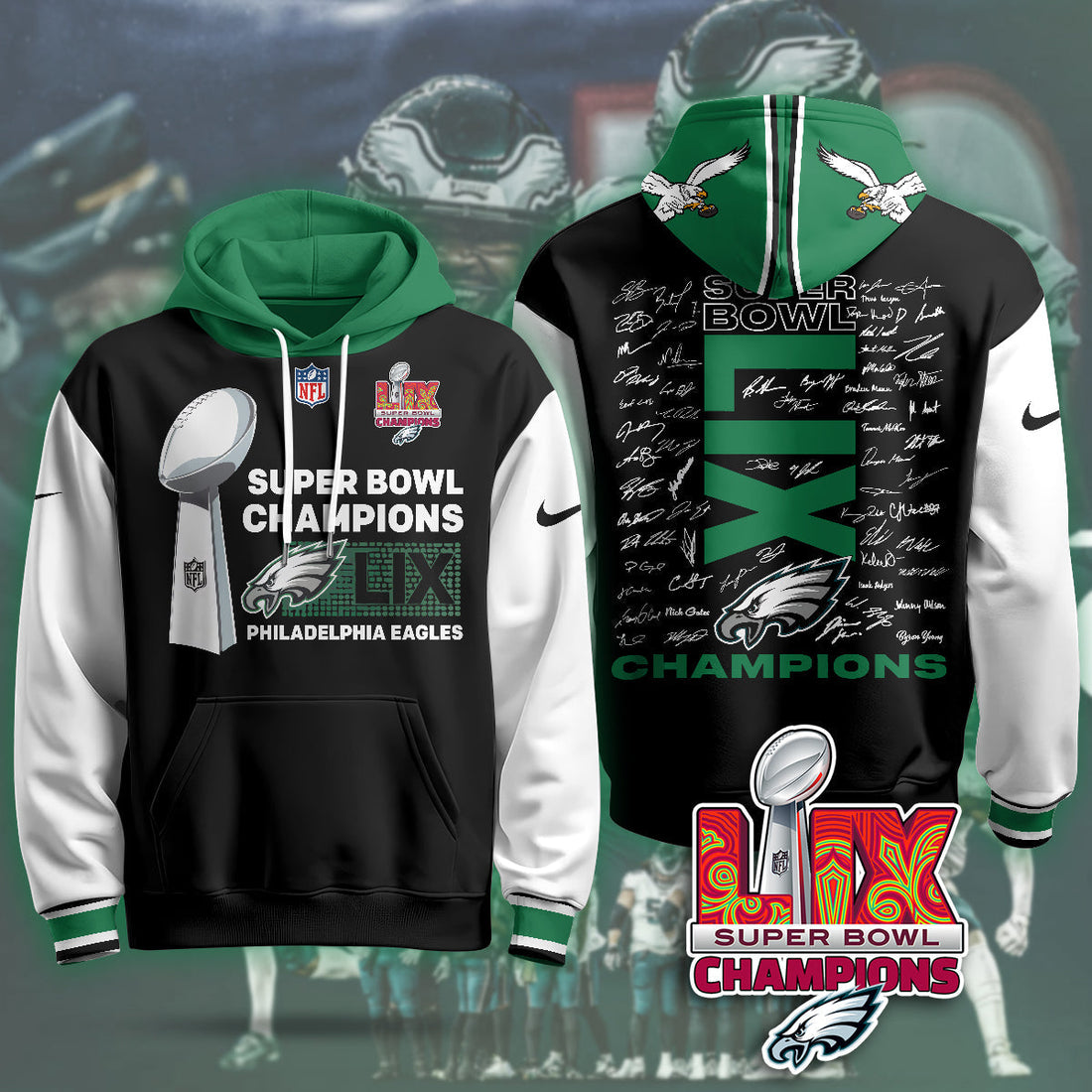 Philadelphia Eagles Super Bowl LIX Champions Black Alternate Hoodie