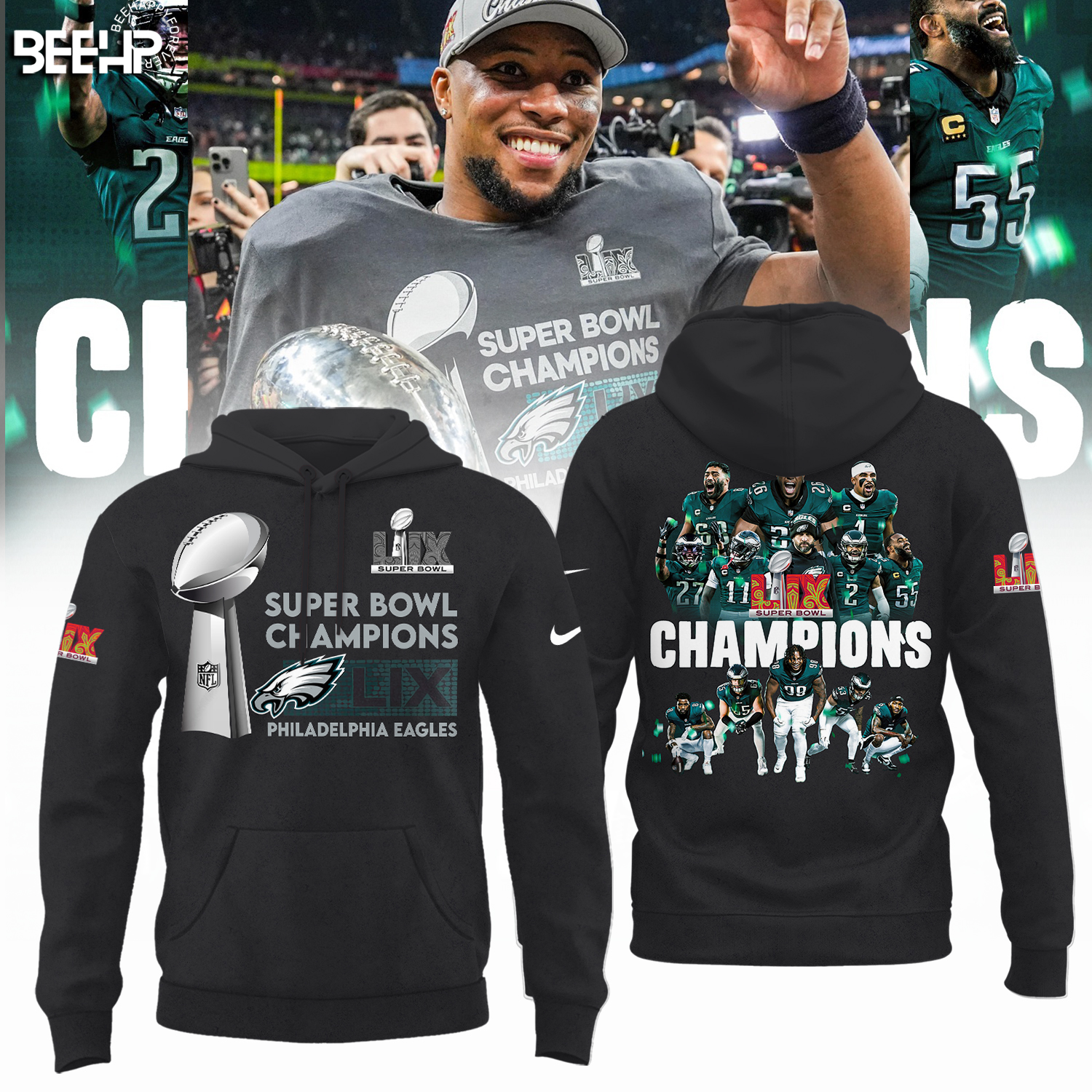 Philadelphia Eagles Super Bowl LIX Champions Black Hoodie