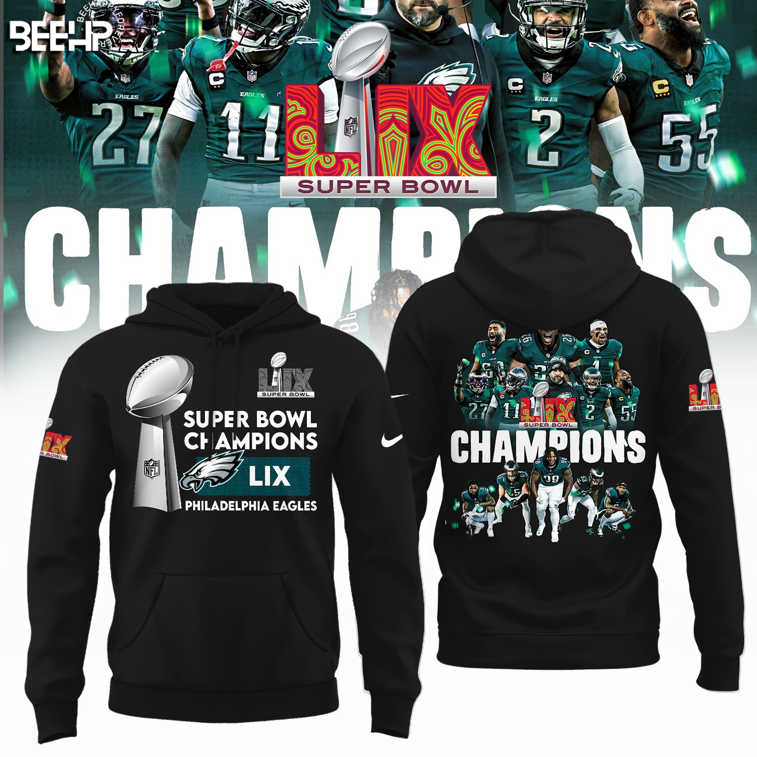 Philadelphia Eagles Super Bowl LIX Champions Edition Black Hoodie