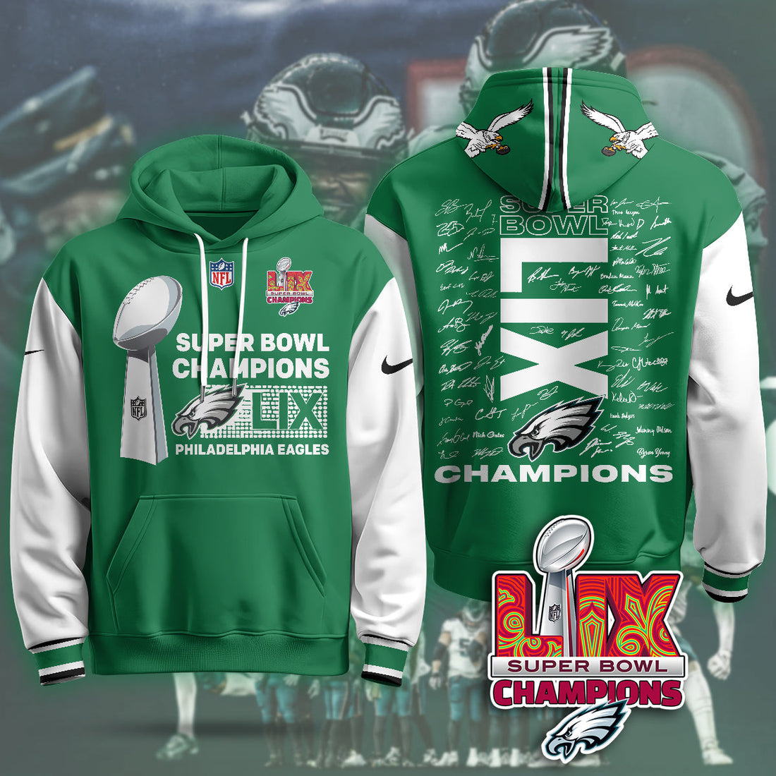 Philadelphia Eagles Super Bowl LIX Champions Green Alternate Hoodie