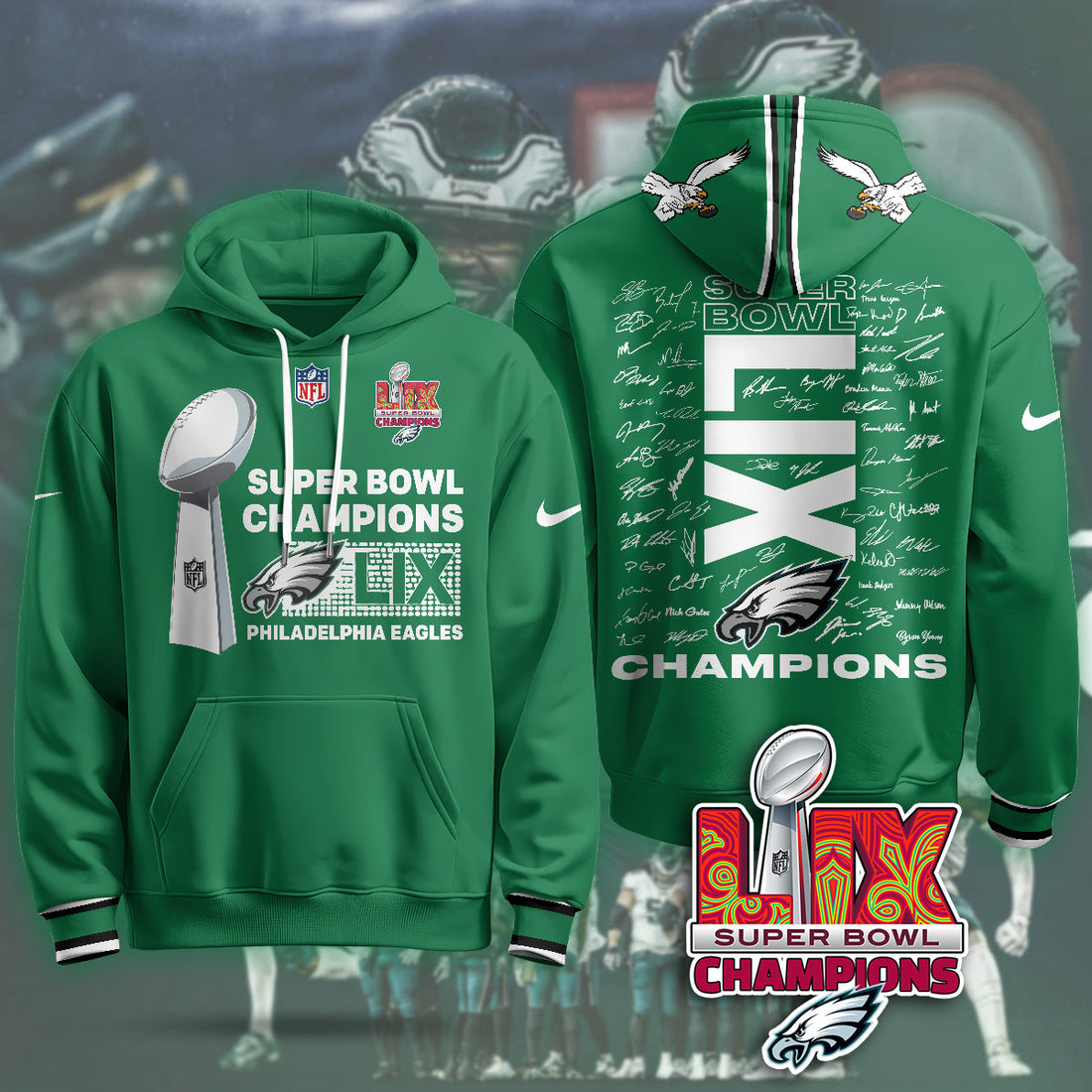 Philadelphia Eagles Super Bowl LIX Champions Green Hoodie