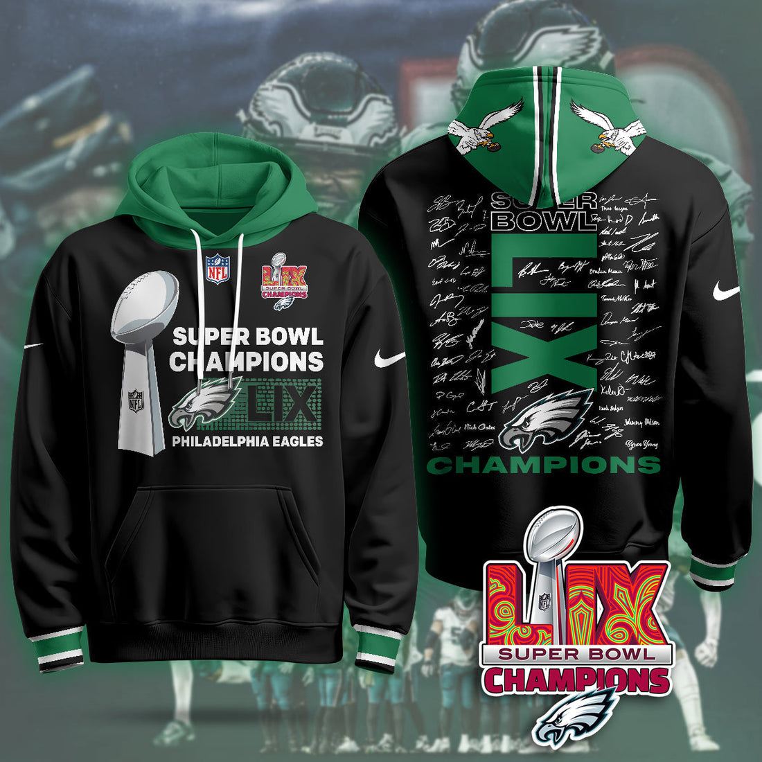 Philadelphia Eagles Super Bowl LIX Champions NFL Black Hoodie