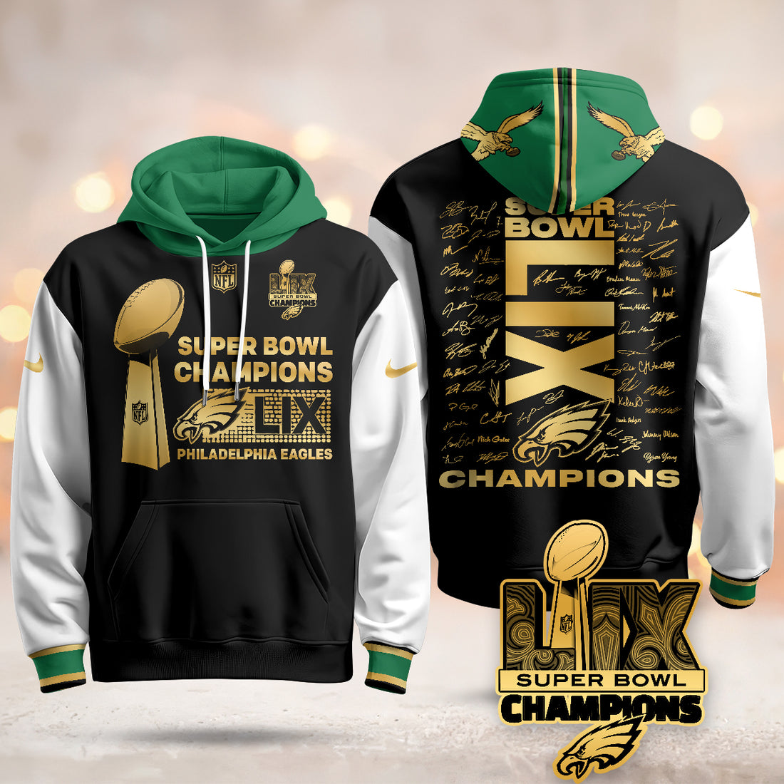 Philadelphia Eagles Super Bowl LIX Champions Roster Signing Gold Black Alternate Hoodie