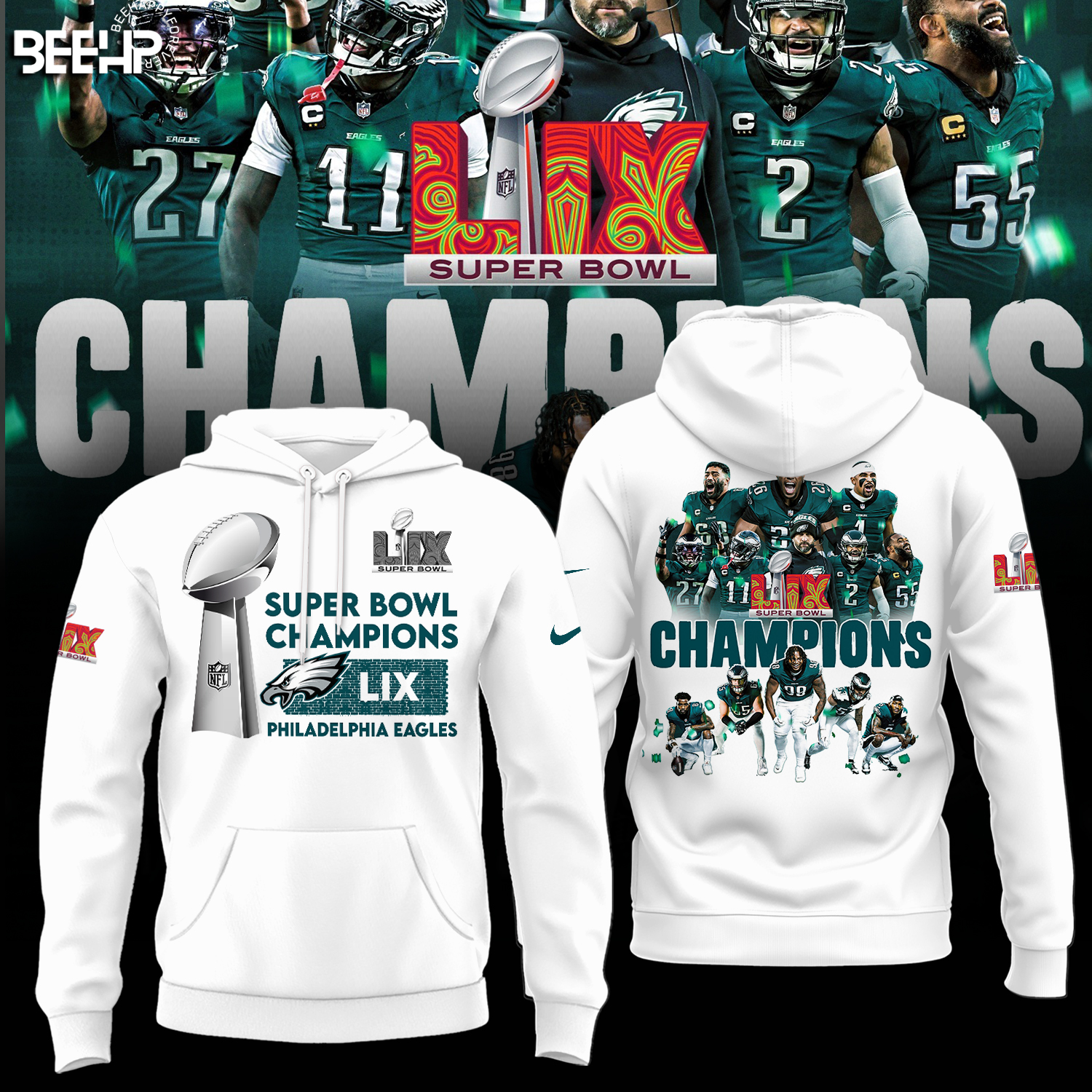 Philadelphia Eagles Super Bowl LIX Champions White Hoodie
