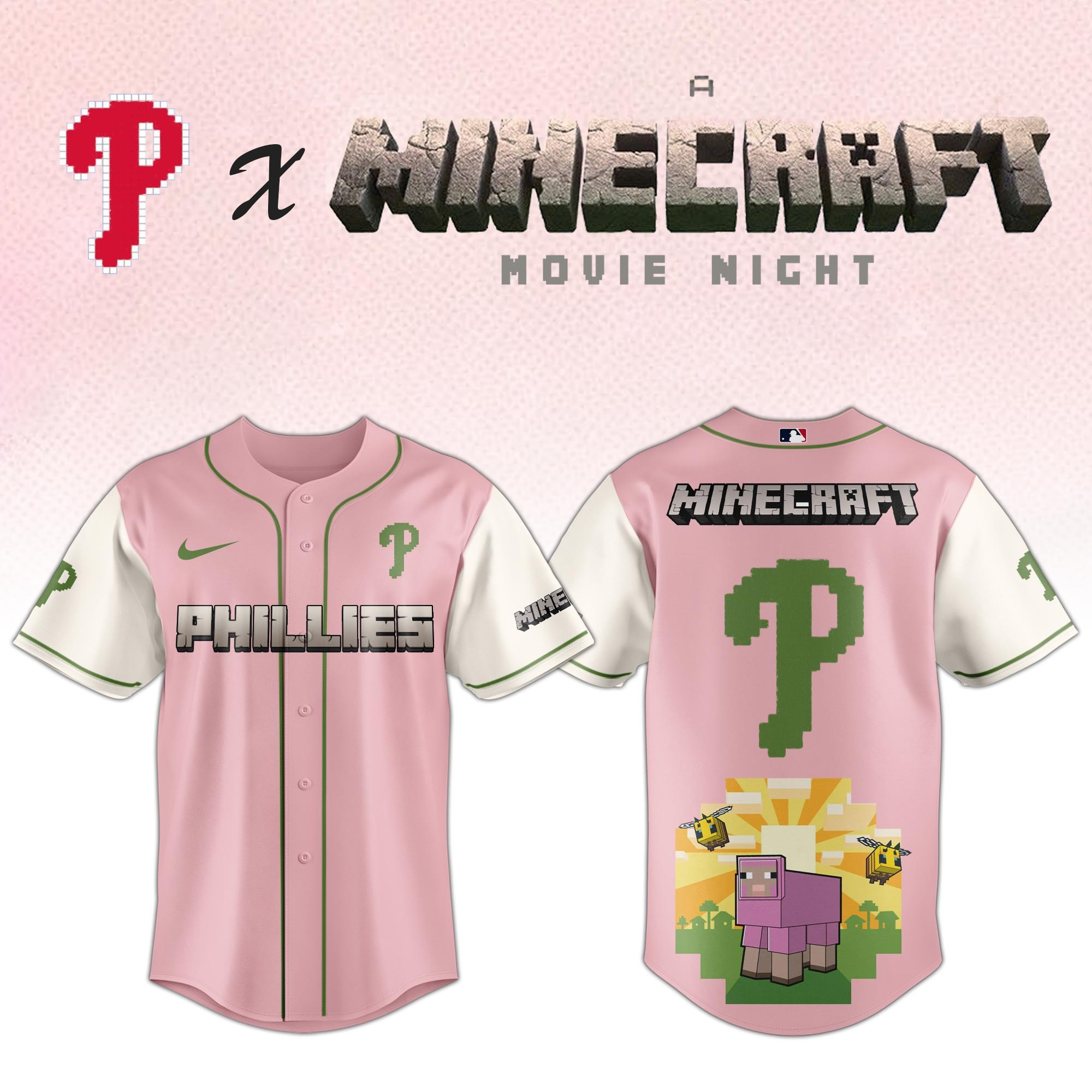 Philadelphia Phillies MLB x A MINECRAFT MOVIE Night Jersey Baseball Fan Gifts For Him Her