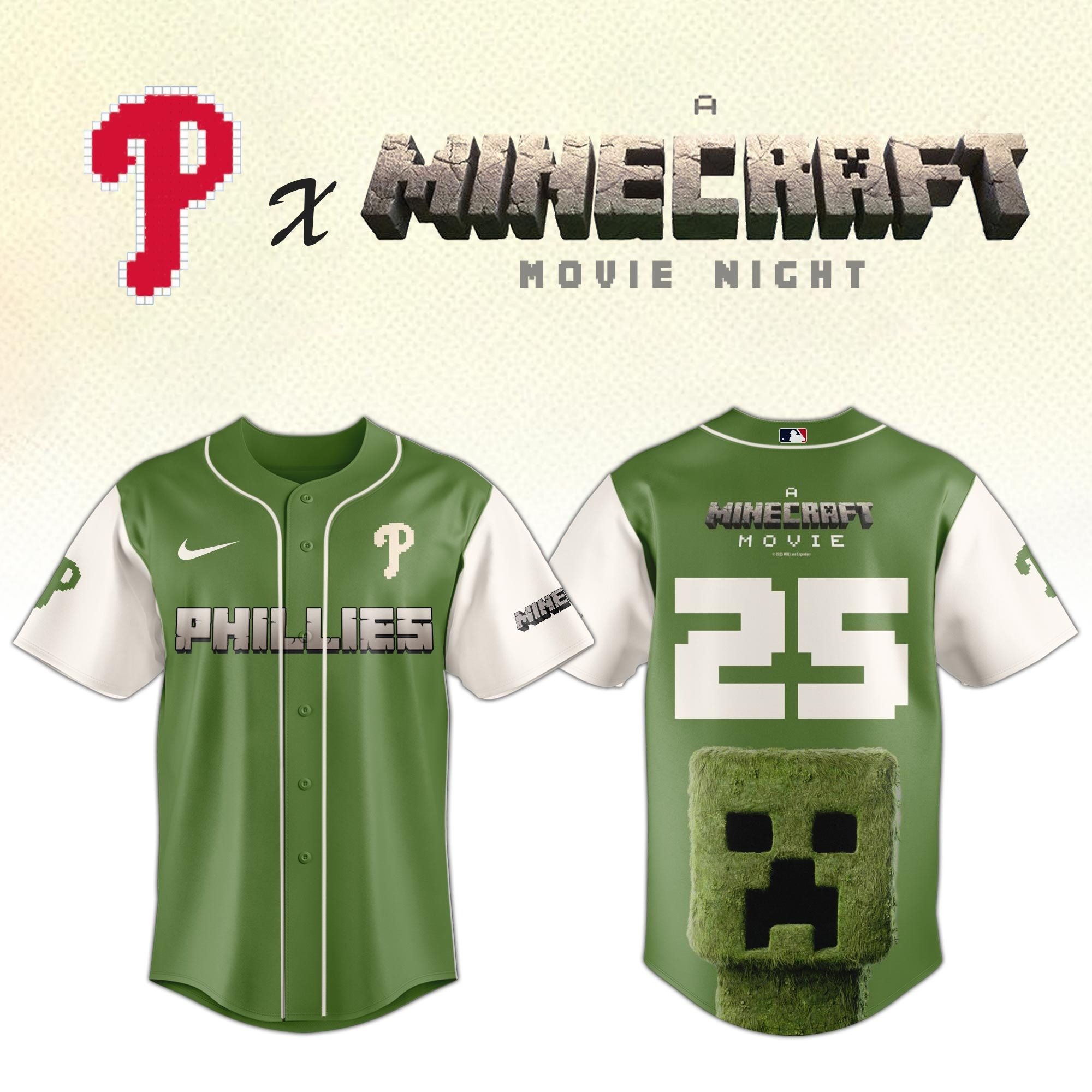 Philadelphia Phillies MLB x A MINECRAFT MOVIE Night Jersey Fan Merch Gifts For Baseball Lovers