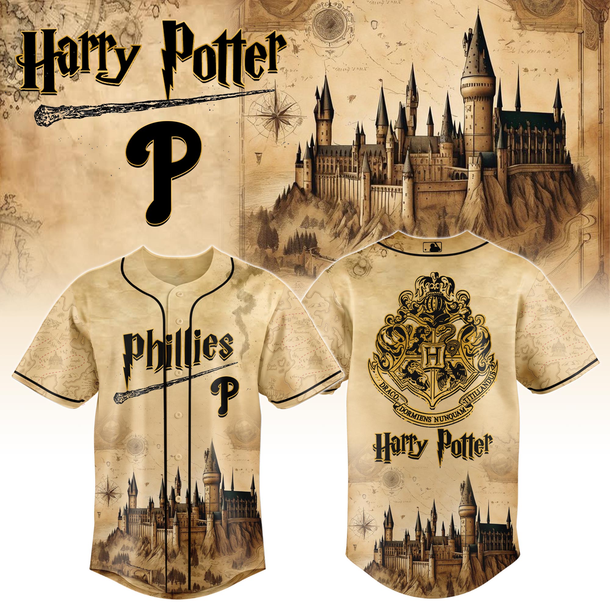 Philadelphia Phillies MLB x Harry Potter Hogwarts Personalized Baseball Jersey For Fan