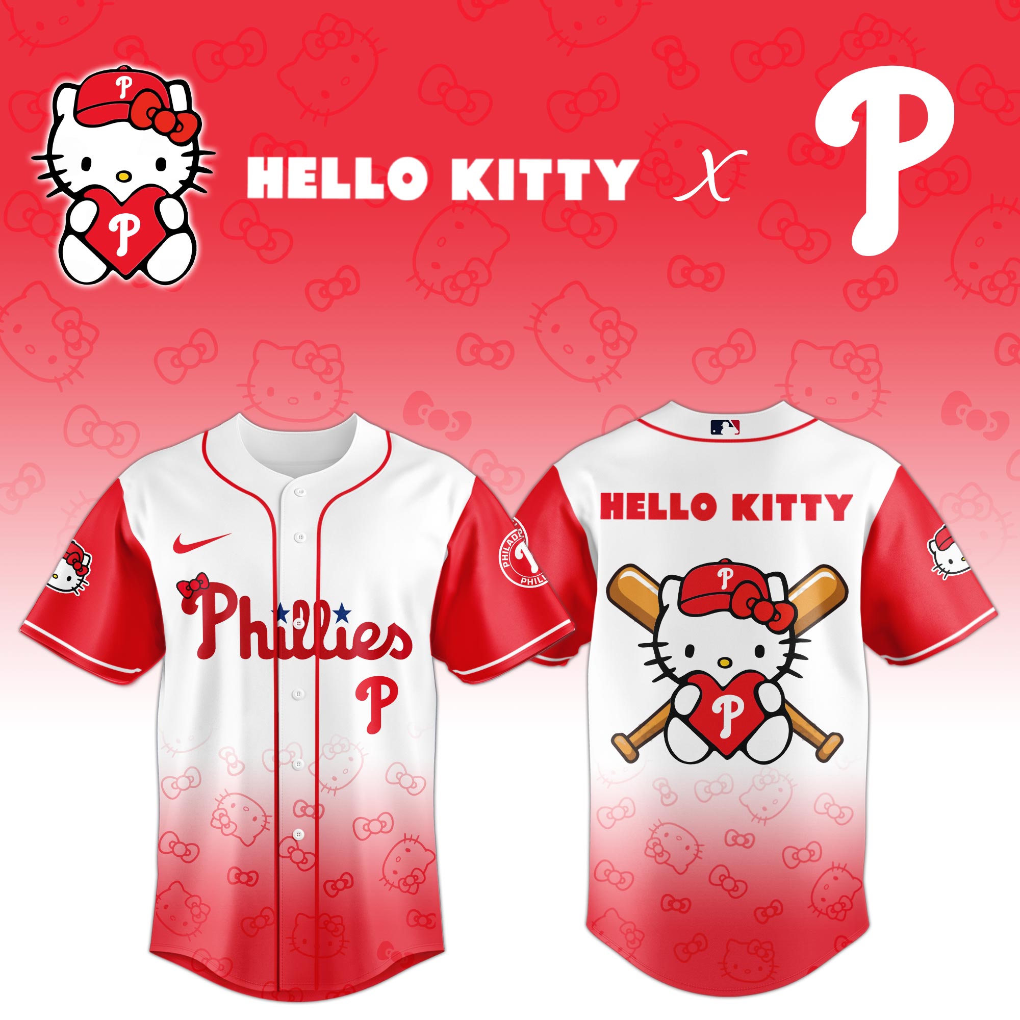 Philadelphia Phillies MLB x Hello Kitty Night Baseball Jersey Personalized Baseball Jersey For Fan