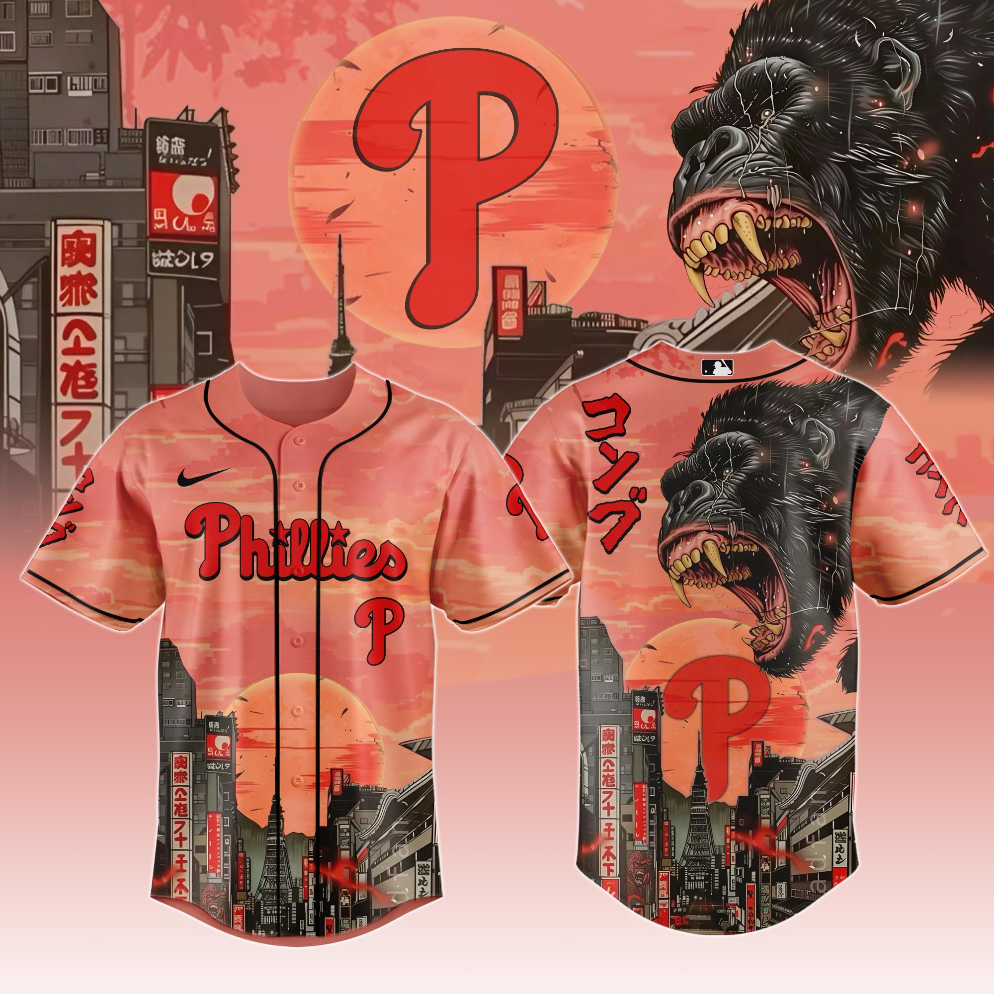Philadelphia Phillies MLB x Japanese Heritage Kong Personalized Baseball Jersey For Fans