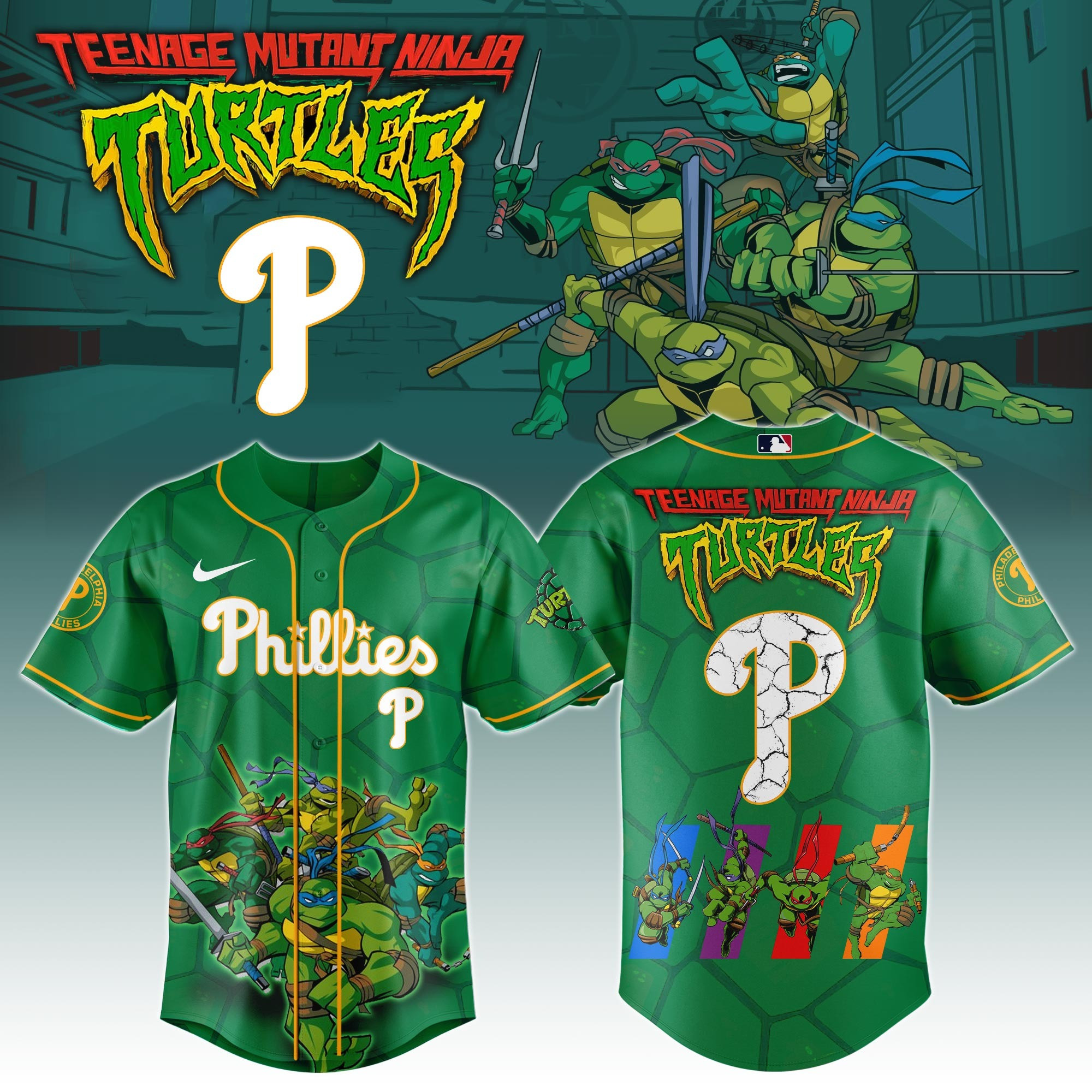 Philadelphia Phillies Ninja Turtles Night Game Jersey MLB Baseball Ninja Turtles Fan Gifts