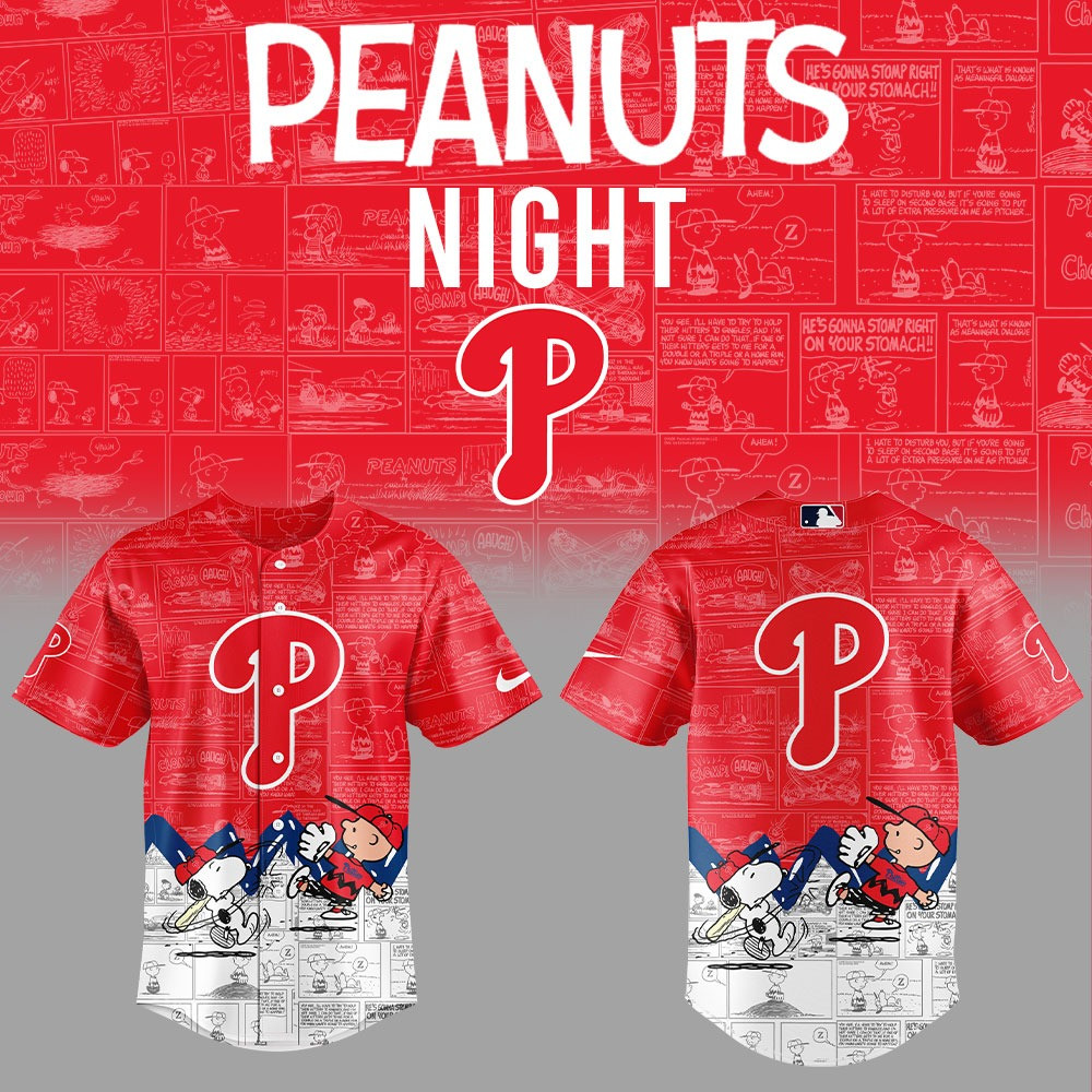 Philadelphia Phillies Peanuts Night Jersey MLB Merch Gifts For Peanuts Lovers Baseball Fans