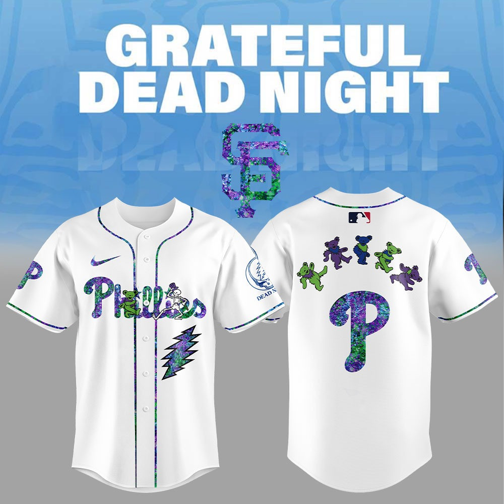 Philadelphia Phillies x Grateful Dead Night Jersey MLB Merch Best Gifts For Phillies Fans