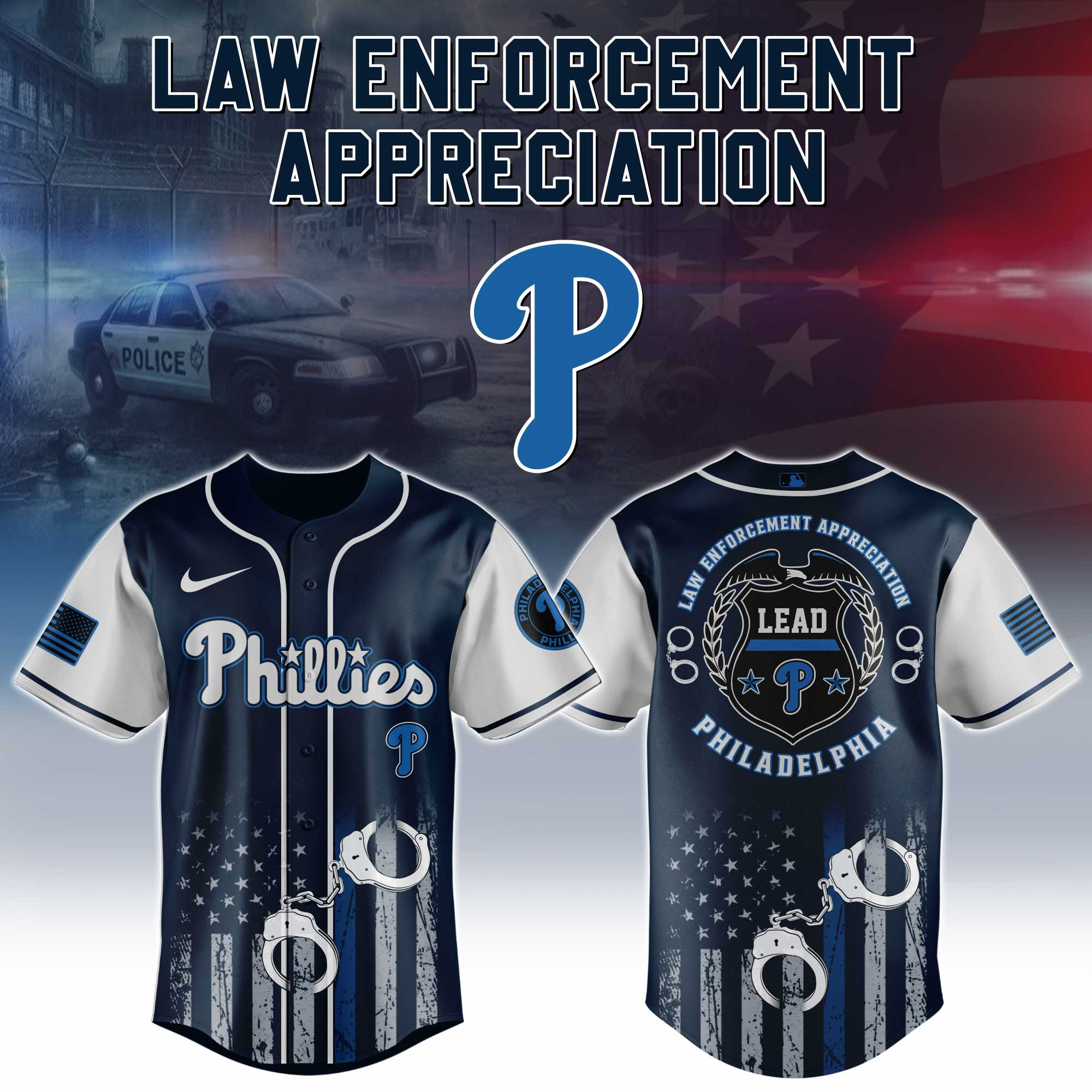 Philadelphia Phillies X Law Enforcement Appreciation Day Jersey Thin Blue Line MLB Merch