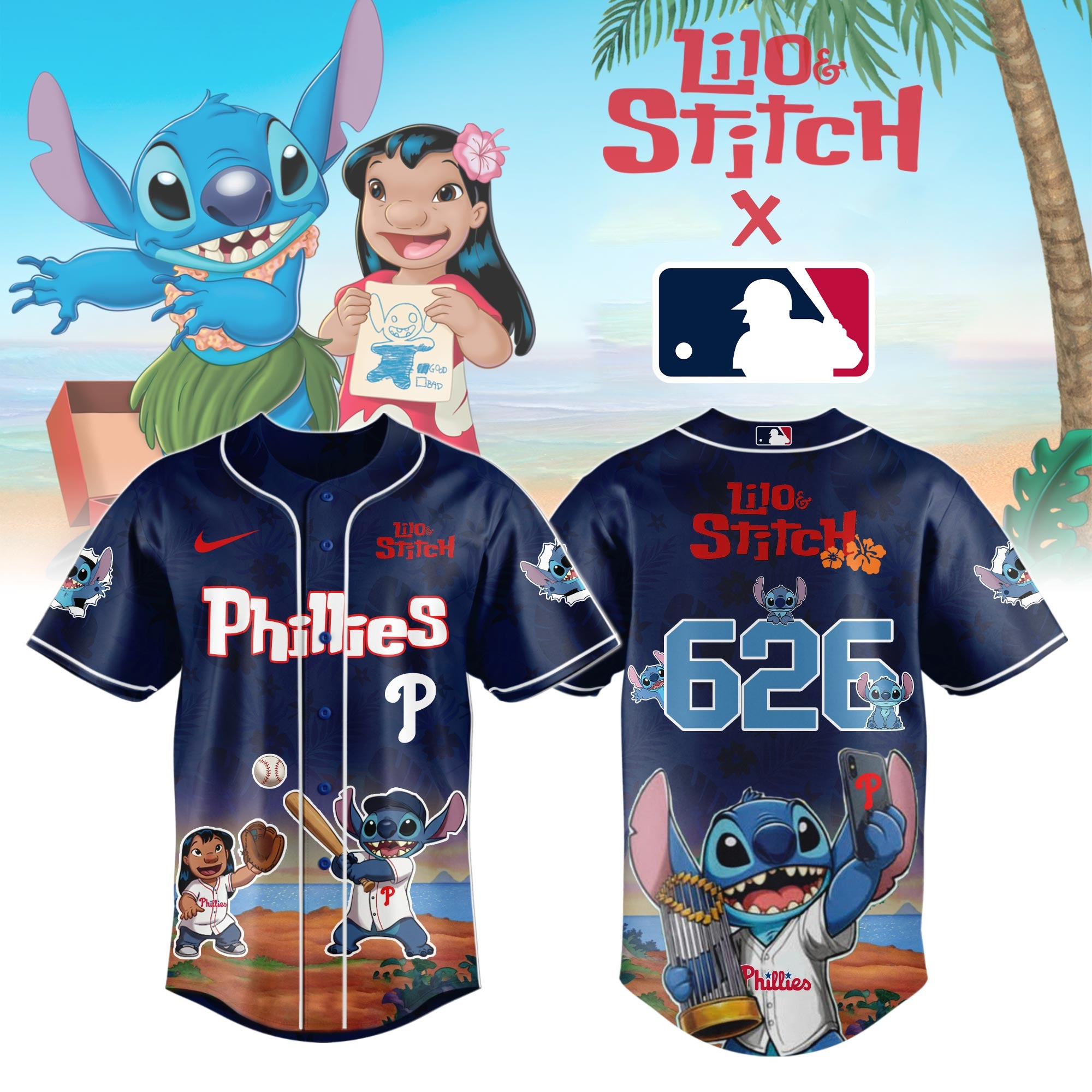 Philadelphia Phillies X Lilo Stitch Jersey MLB Merch Baseball Fan Gifts For Him Her