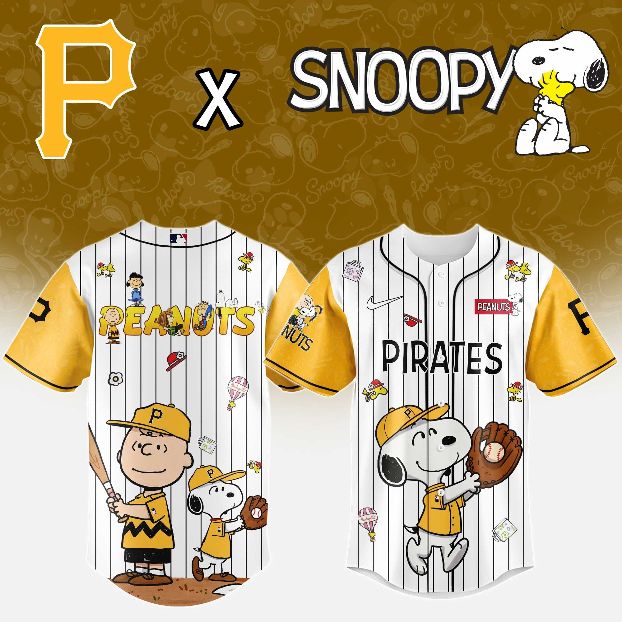 Pittsburgh Pirates MLB 75Th Anniversary Of Peanuts Snoopy Jersey Gifts For Baseball Fans