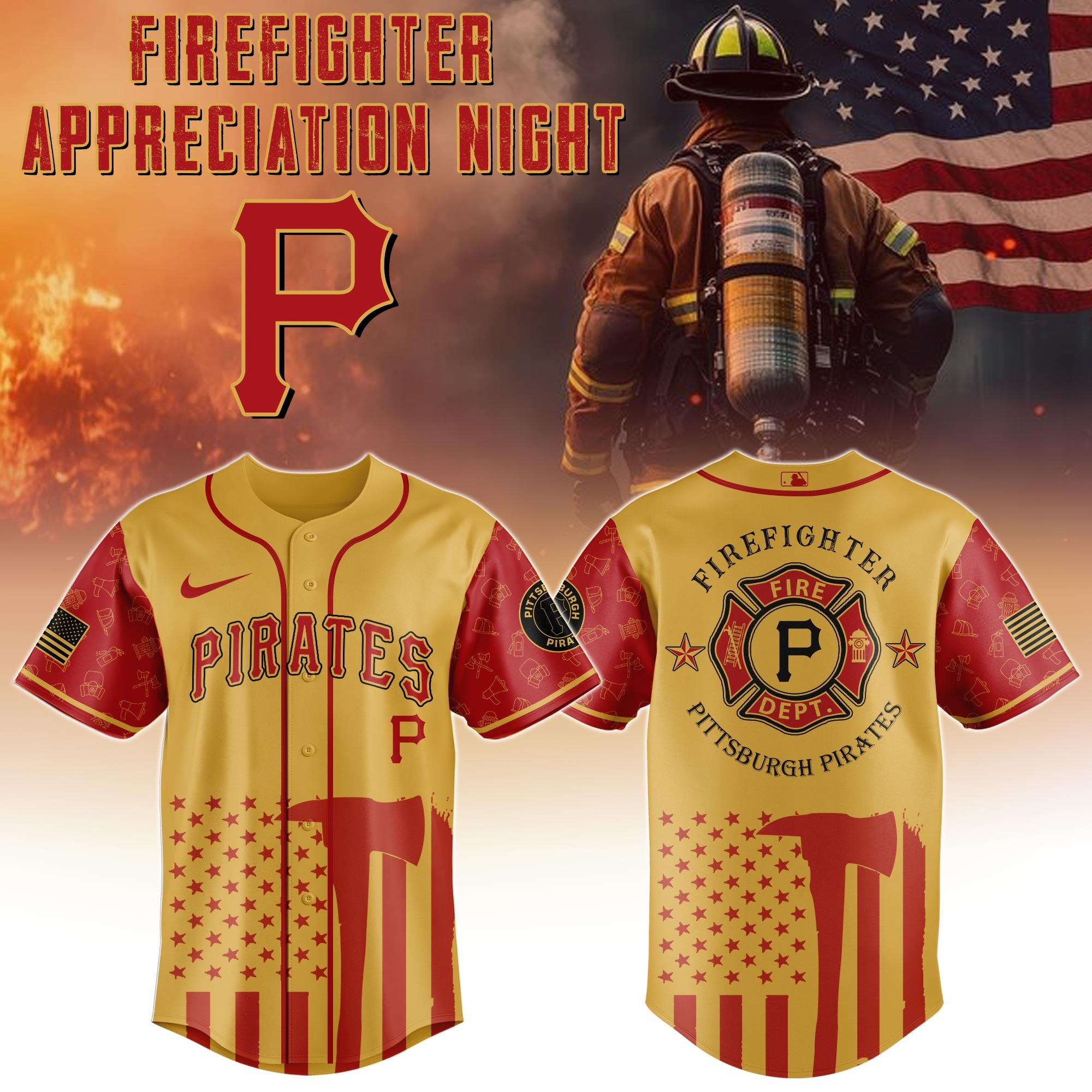 Pittsburgh Pirates MLB X Firefighter Appreciation Night Jersey Gifts For Baseball Fans