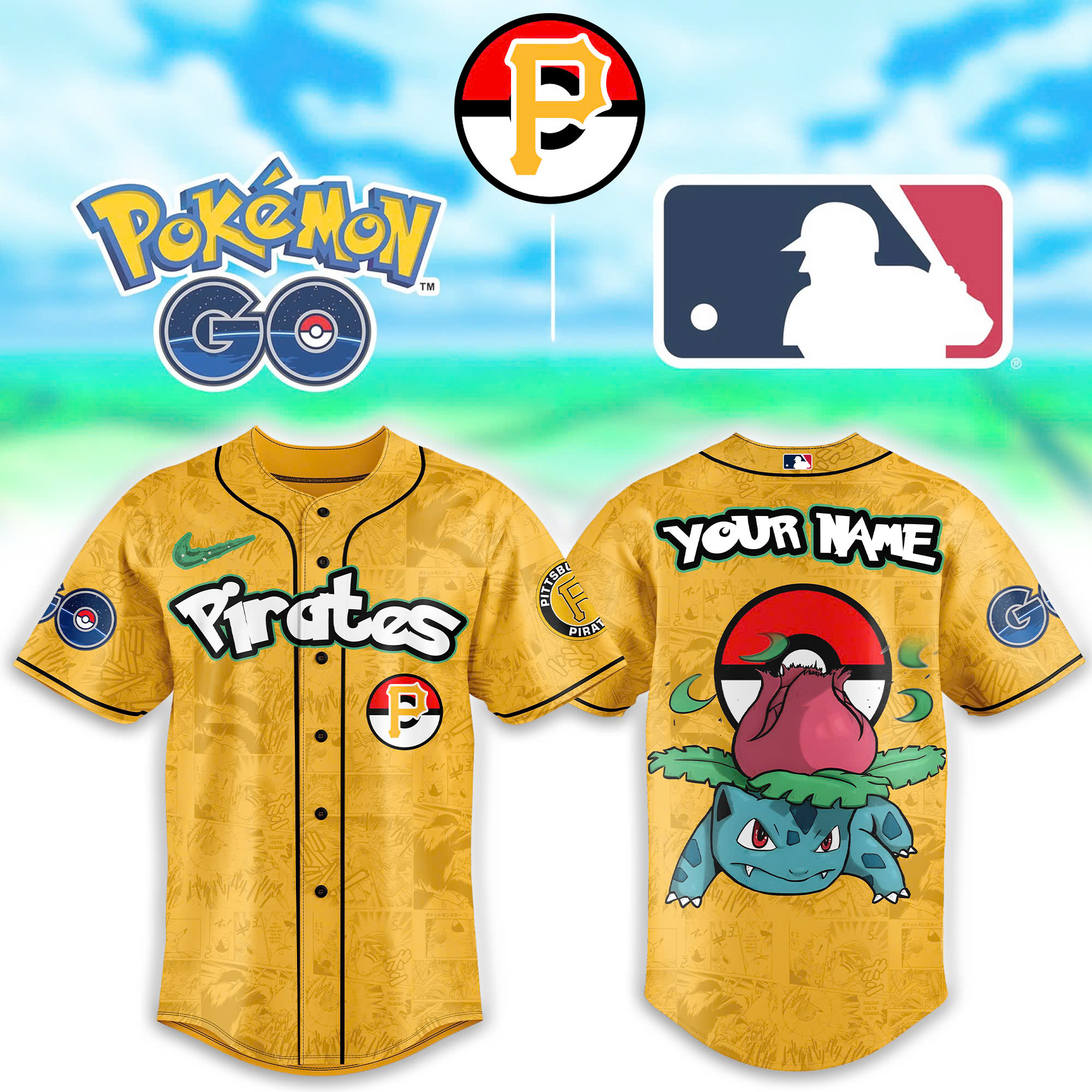 Pittsburgh Pirates MLB x Pokemon Go Bulbasaur Personalized Baseball Jersey For Fan