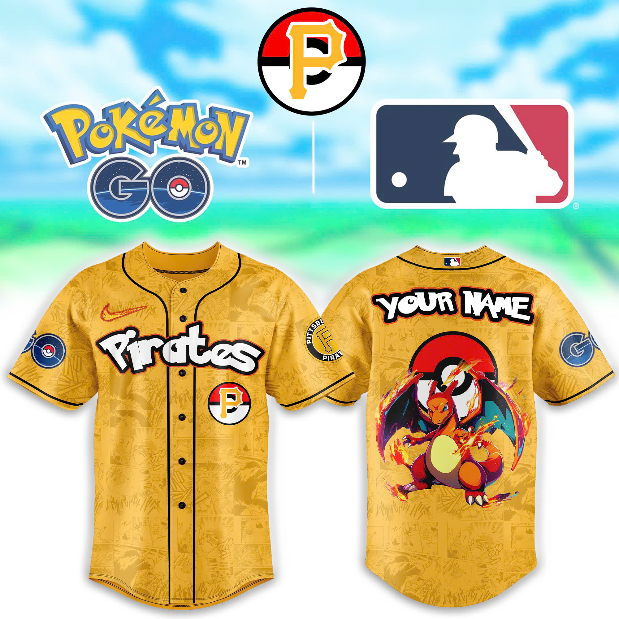 Pittsburgh Pirates MLB x Pokemon Go Charizard Personalized Baseball Jersey For Fan