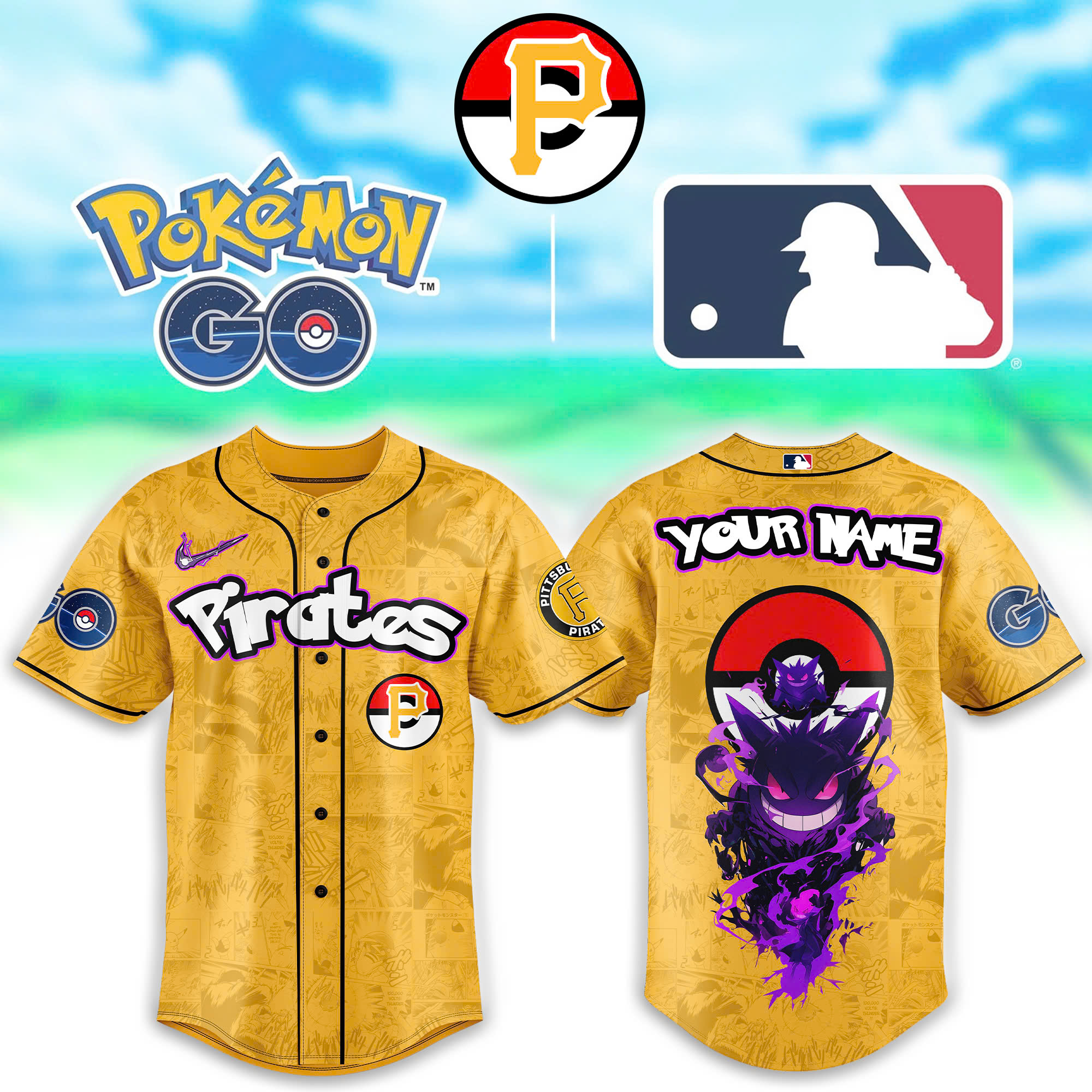 Pittsburgh Pirates MLB x Pokemon Go Gengar Personalized Baseball Jersey For Fan