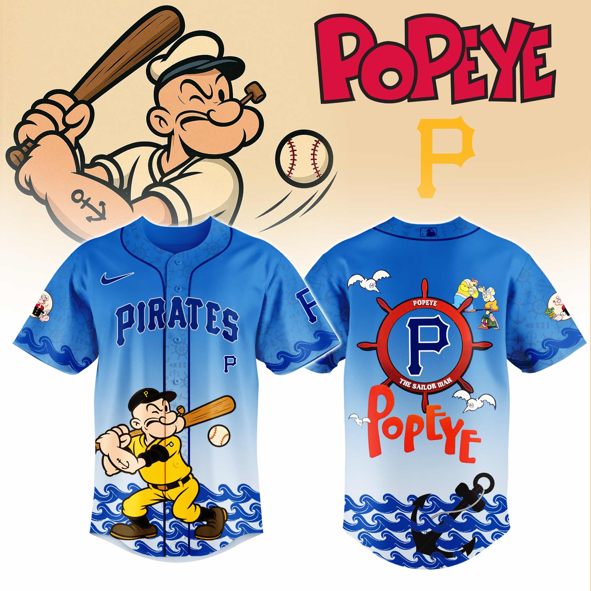 Pittsburgh Pirates MLB x Popeye Personalized Baseball Jersey For Fan