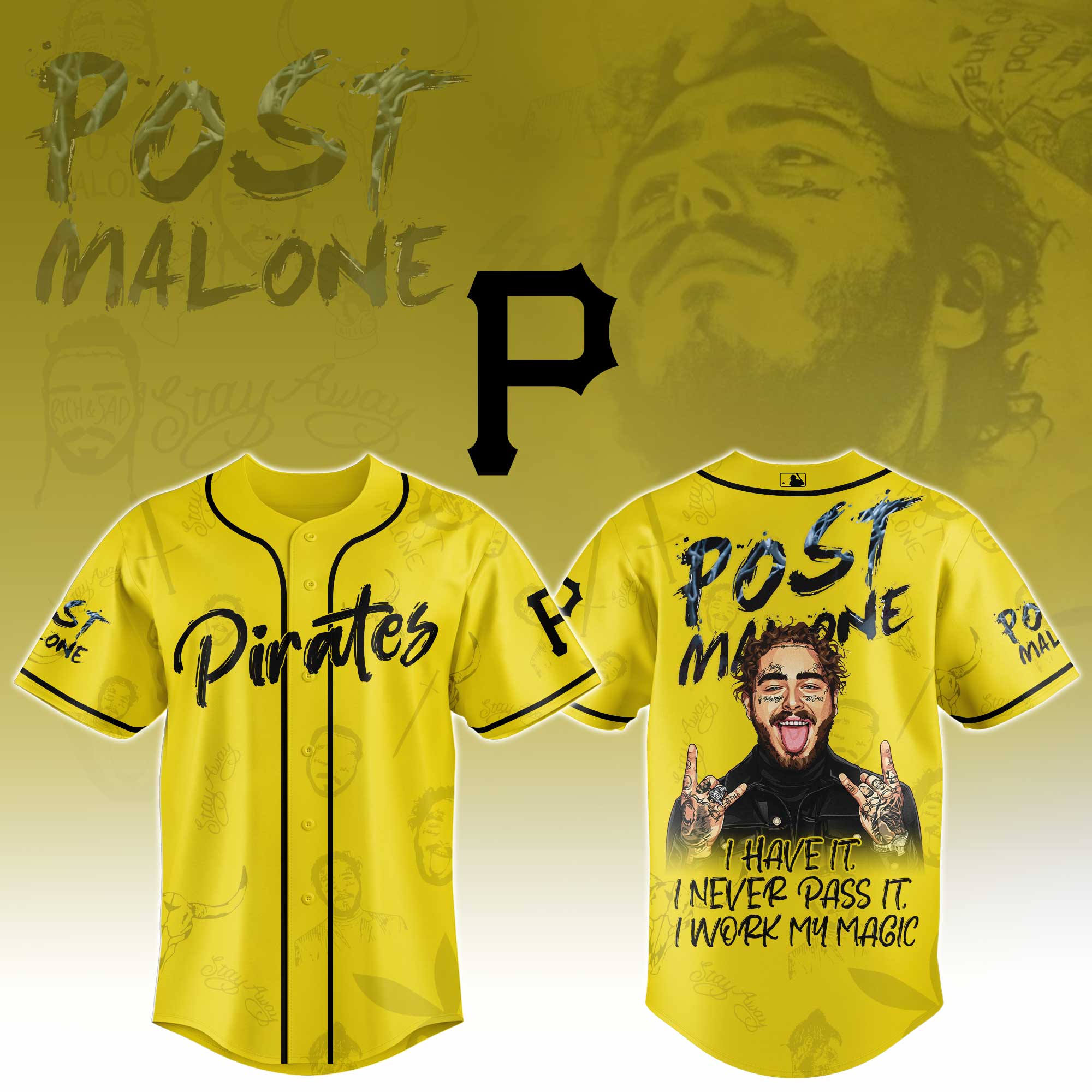 Pittsburgh Pirates MLB x Post Malone Tour Personalized Baseball Jersey For Fans