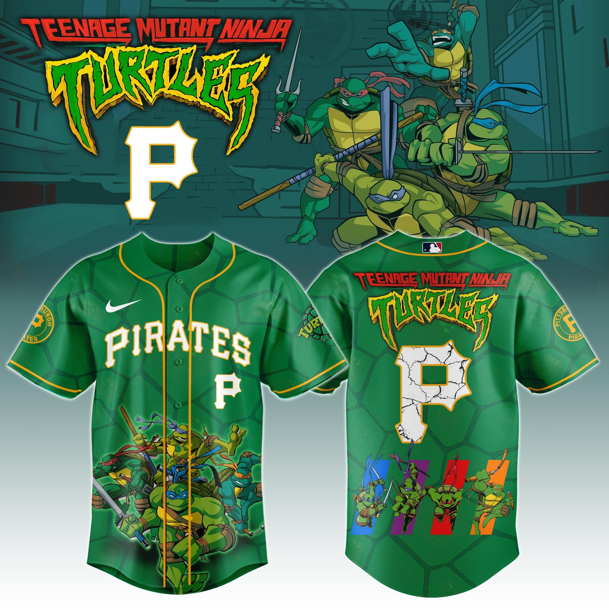 Pittsburgh Pirates X Ninja Turtles Night Game Jersey MLB Baseball Ninja Turtles Fan Merch