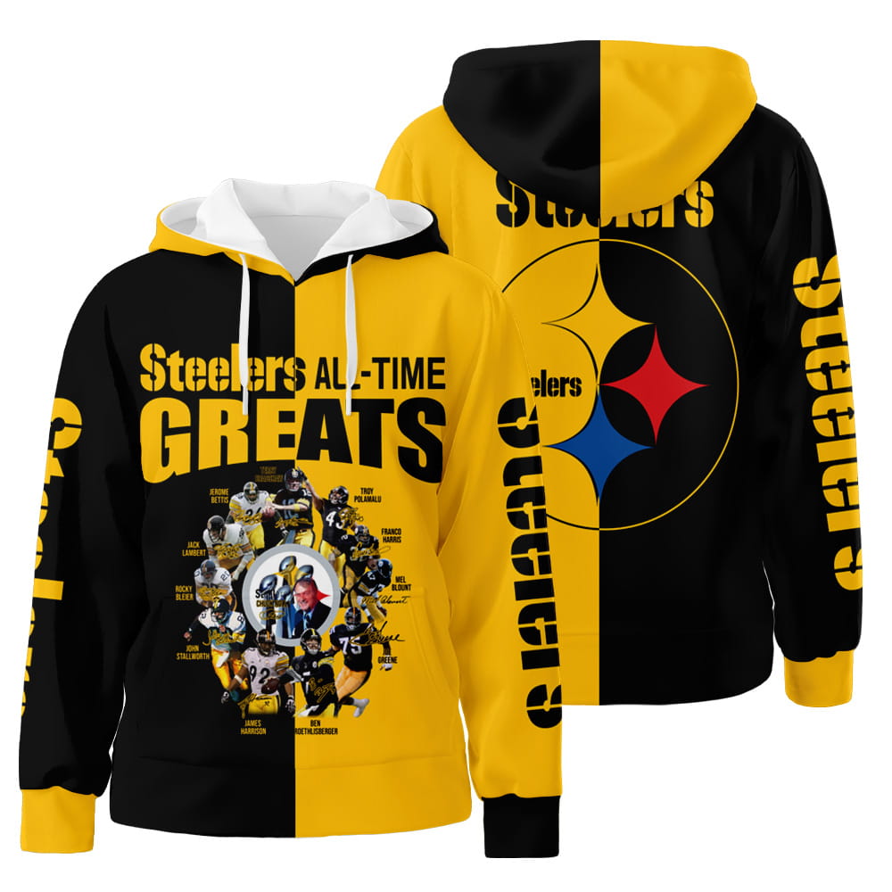 Pittsburgh Steelers All Time Greats Players Signatures 3D All Over Print Hoodie Zip-Up Hoodie