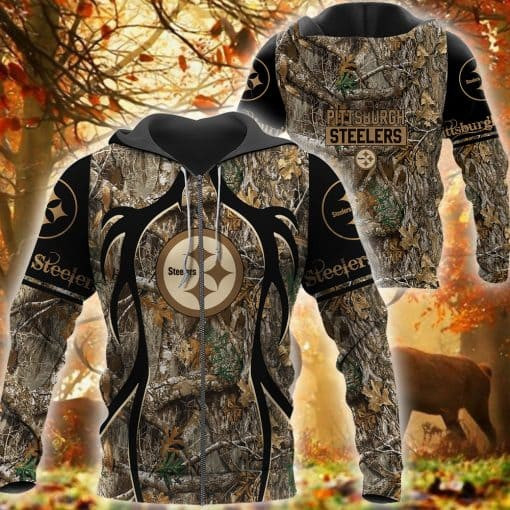 Pittsburgh Steelers Hunting Camo Football 3D printed Sweatshirt Hoodie Zipped Hoodie