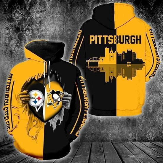 Pittsburgh Steelers Penguins Heartbeat Love Rippied Hoodie  Zip Hoodie