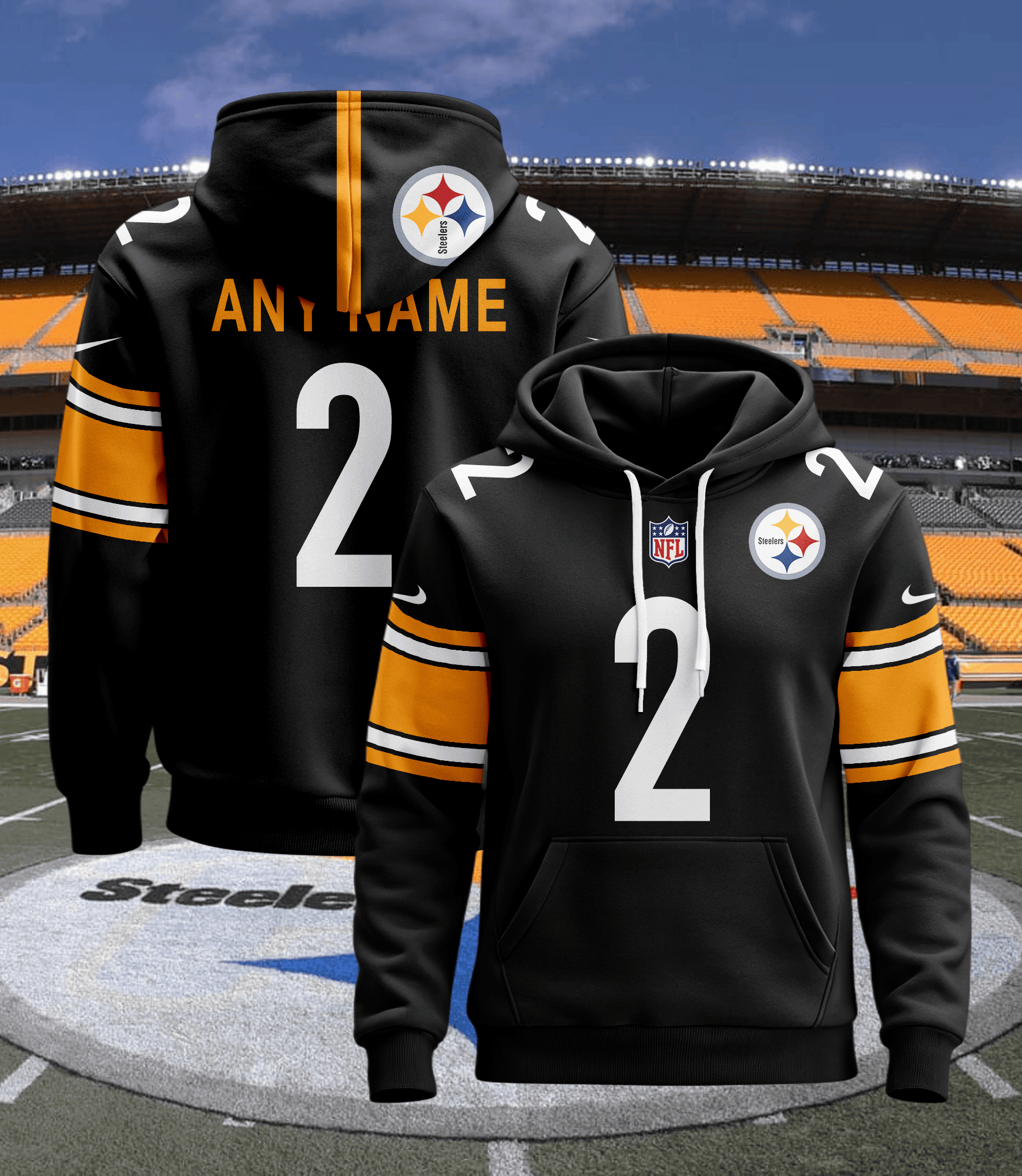 Pittsburgh Steelers Personalized Name And Number NFL 3D Hoodie Version 54