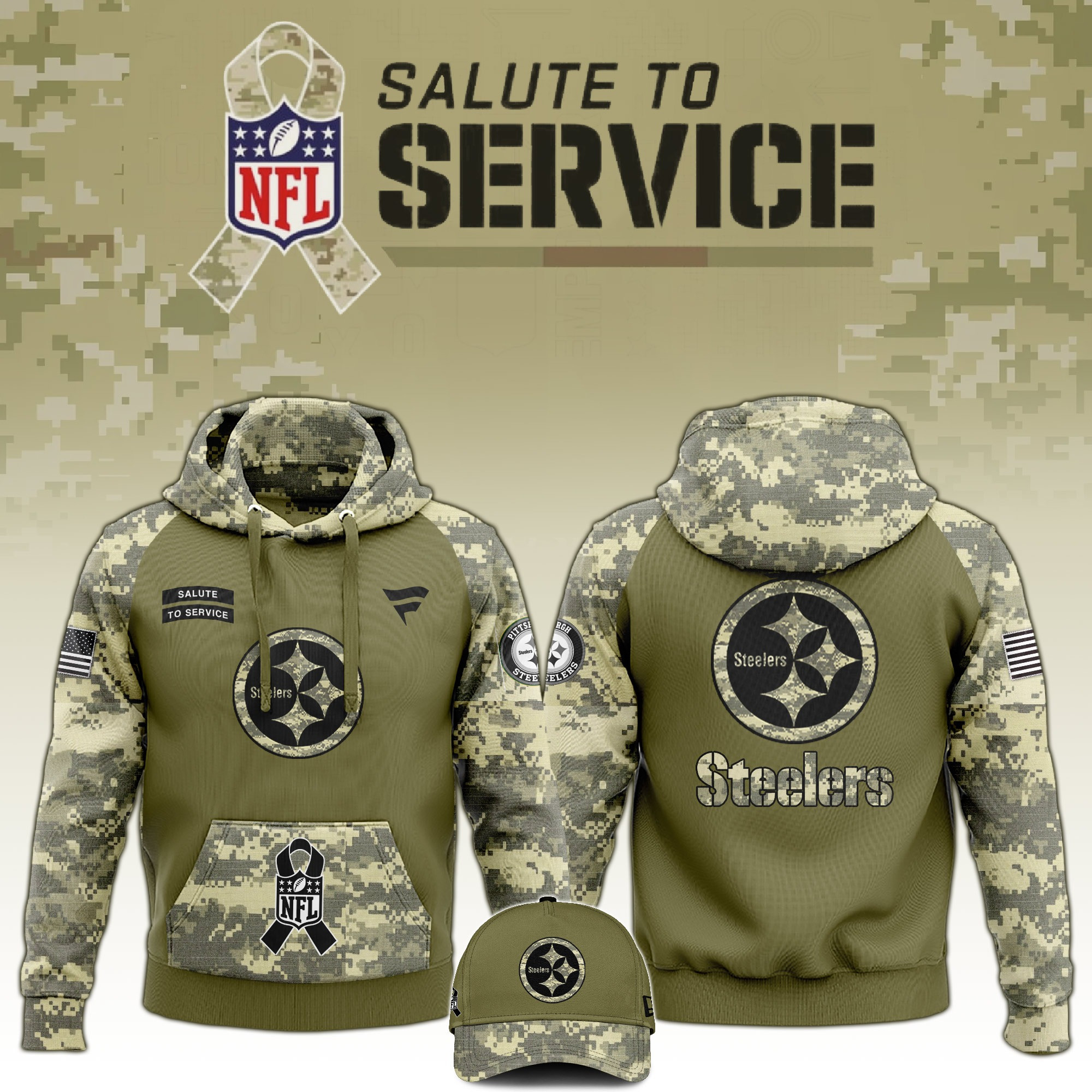 Pittsburgh Steelers Salute to Service Club Camo Hoodie Best Steelers Gift For Him