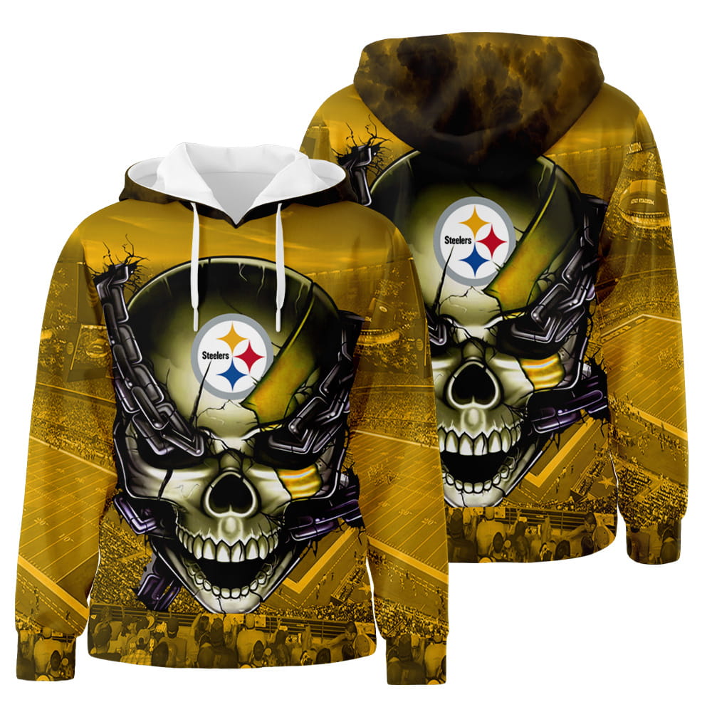 Pittsburgh Steelers Skull Chained 3D All Over Print Hoodie Zip-Up Hoodie