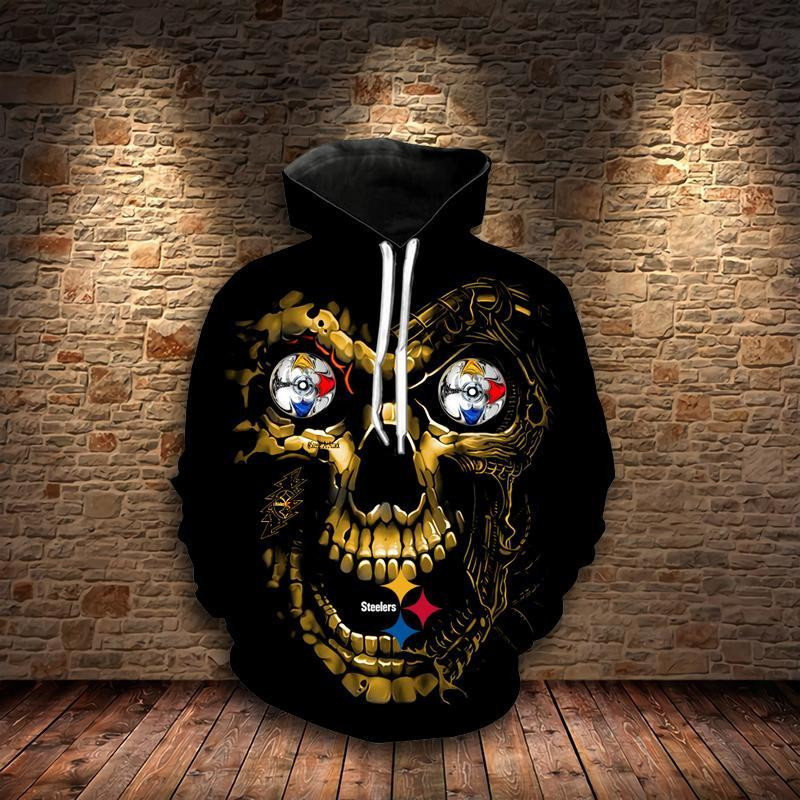 Pittsburgh Steelers Skull Hoodie  Zip Hoodie Version 100