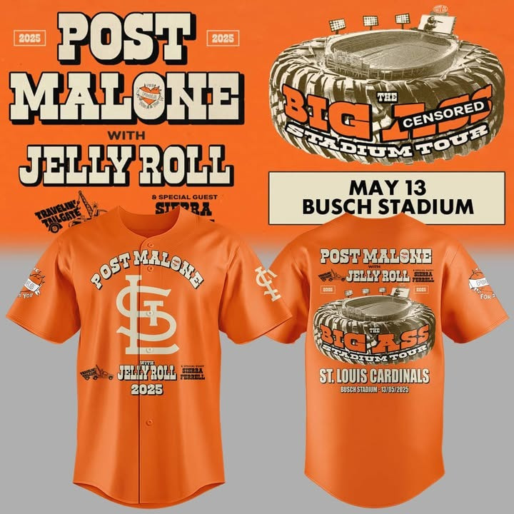 Post Malone With Jelly Roll St. Louis Cardinals Jersey The Big Ass Stadium Tour Merch 2025