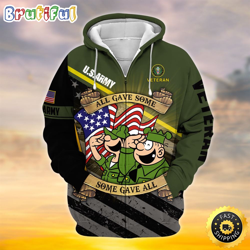 Premium Proudly Served Multiservice US Veteran Zip Hoodie