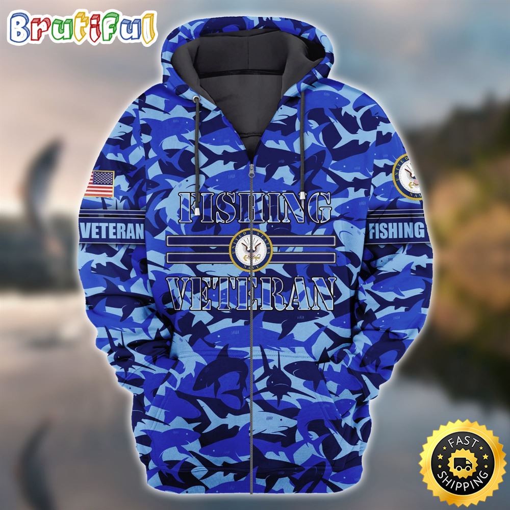 Premium Unique Fishing Veteran Zip Hoodie For Father