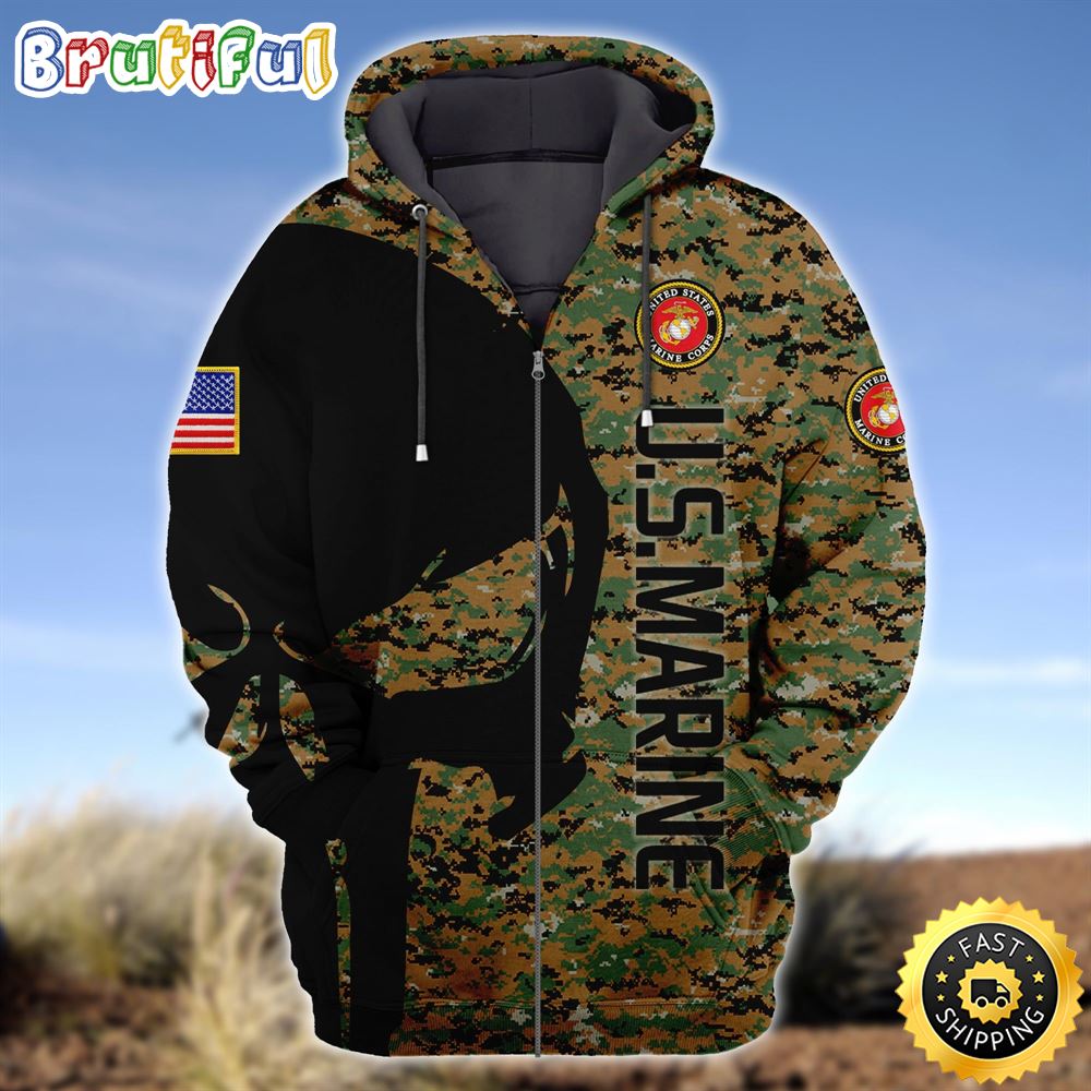 Premium Unique U.S Marine Corp Zip Hoodie Ultra Soft and Warm