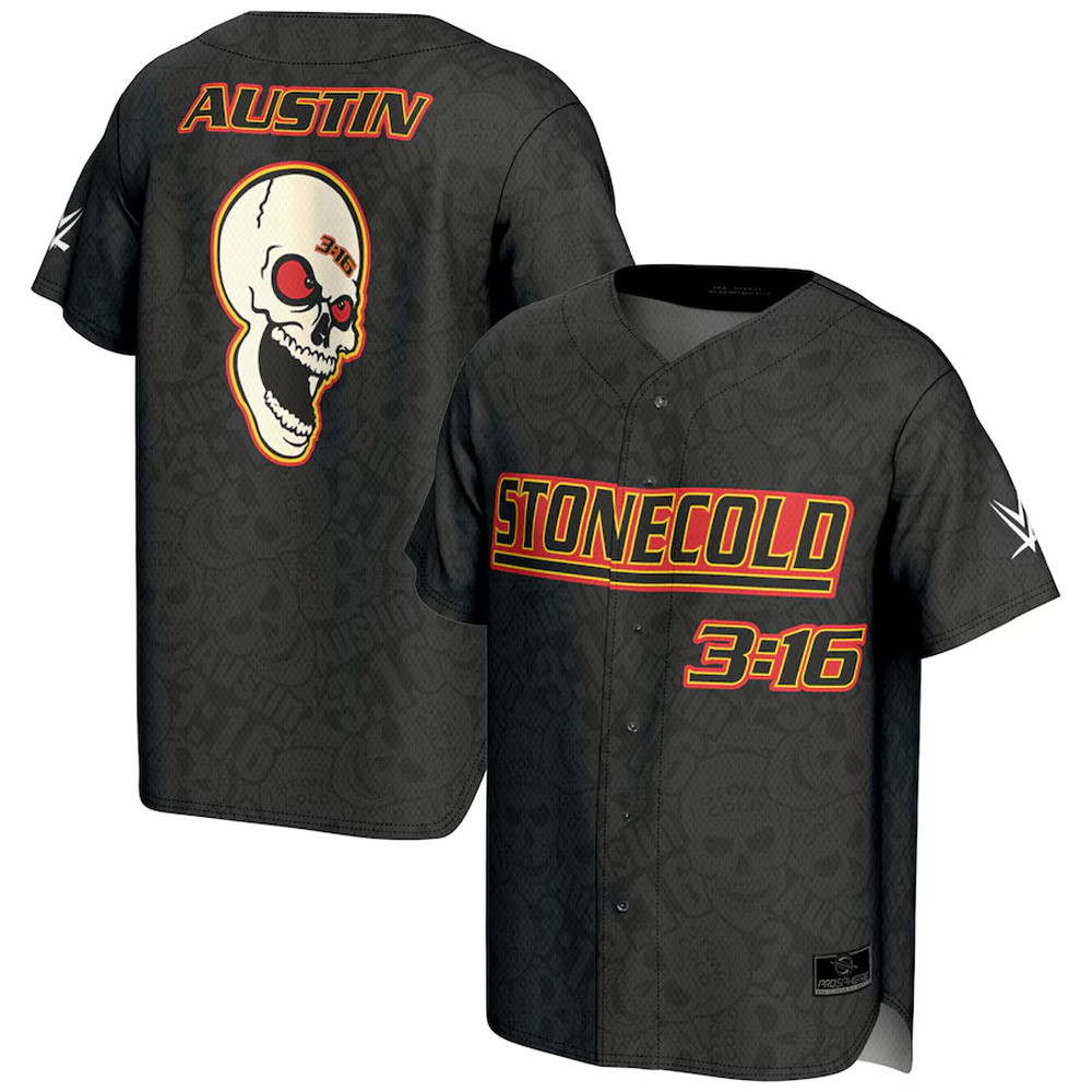 ProSphere Black Stone Cold Steve Austin 3 16 Skull Baseball Jersey Gifts For Him