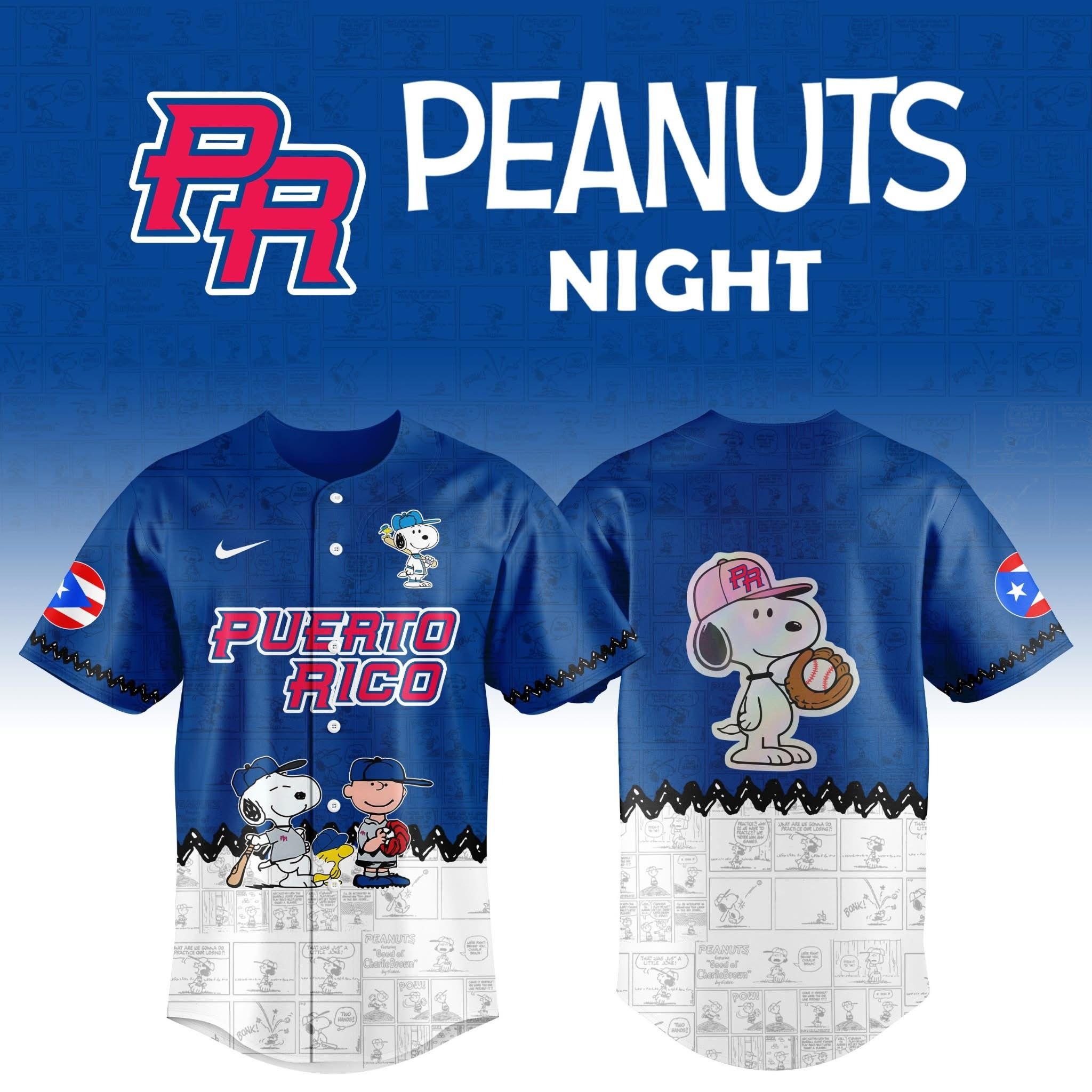 Puerto Rico Baseball Team x Peanuts Night 2025 Jersey Gifts For Baseball Fans