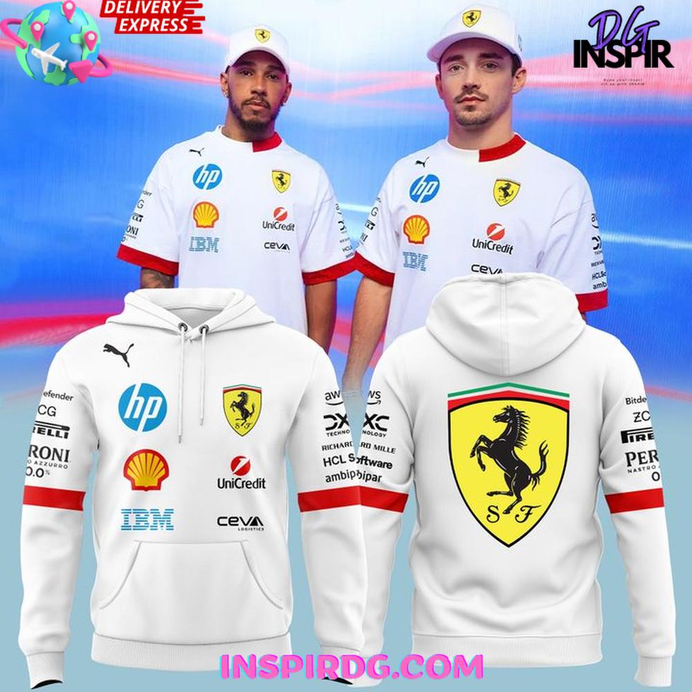 PUMA Scuderia Ferrari F1 2025 Driver's White Hoodie Gift For Sport Music Fans